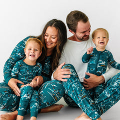 Family matching wearing Midnight Express pajama sets