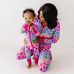 Mommy and me matching in Ombre Hearts pajamas