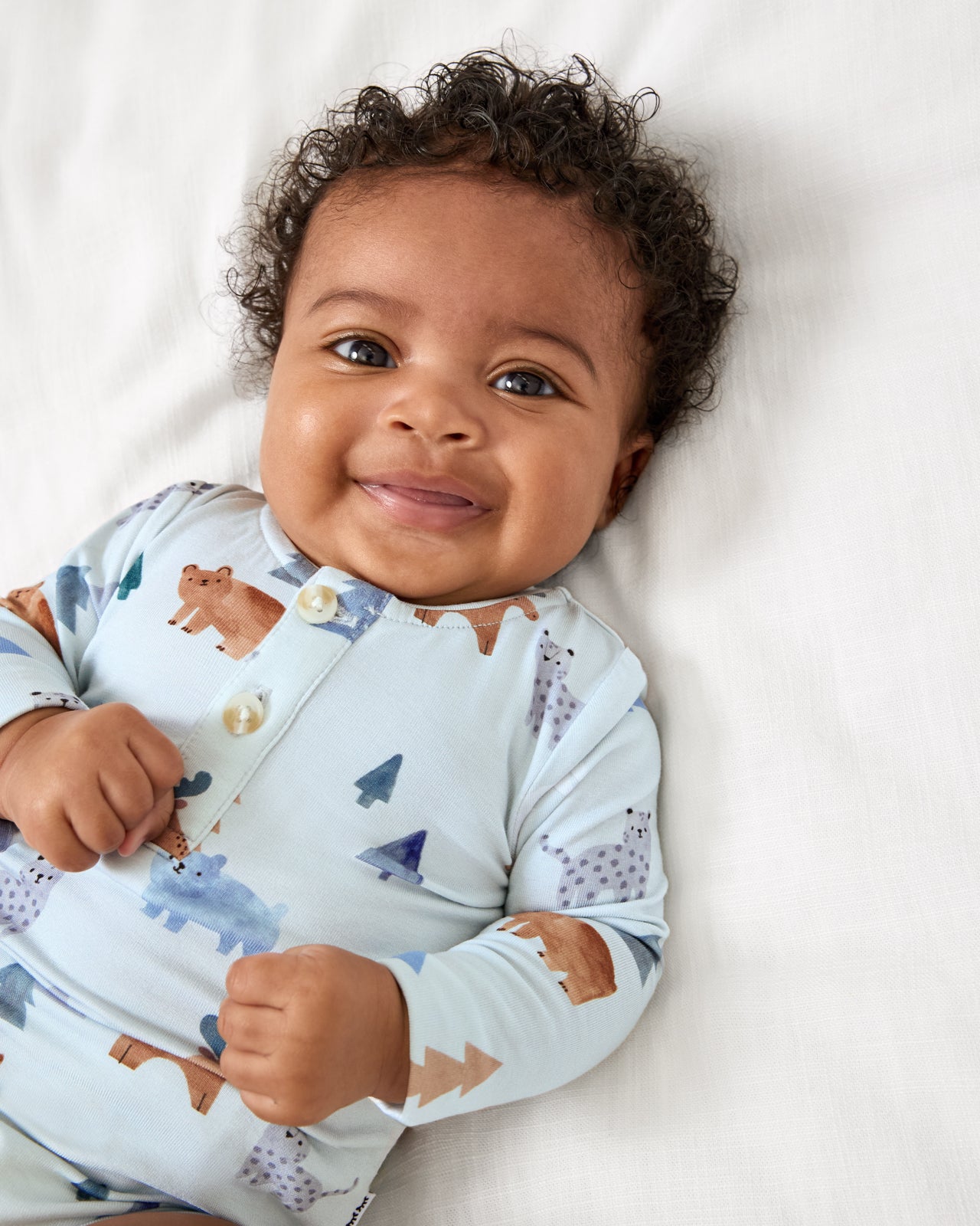 Close up of baby wearing the Alpine Explorers Henley Bodysuit