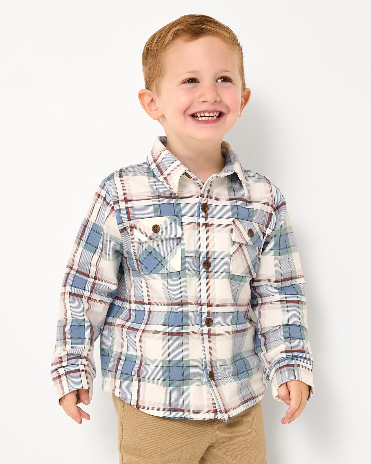 Boy wearing the Blue Ridge Plaid Shacket