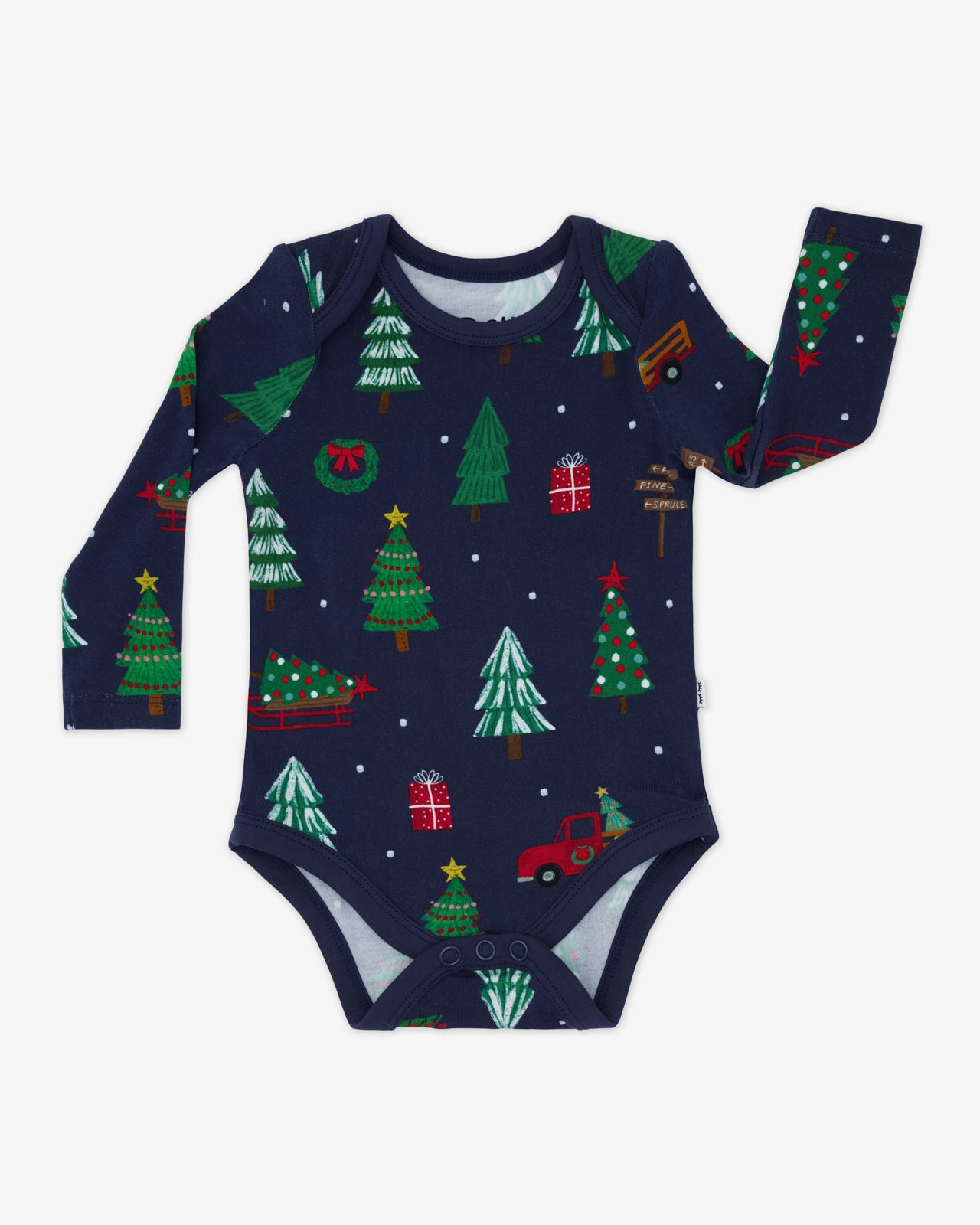 Flat lay of the Navy Tree Traffic Bodysuit