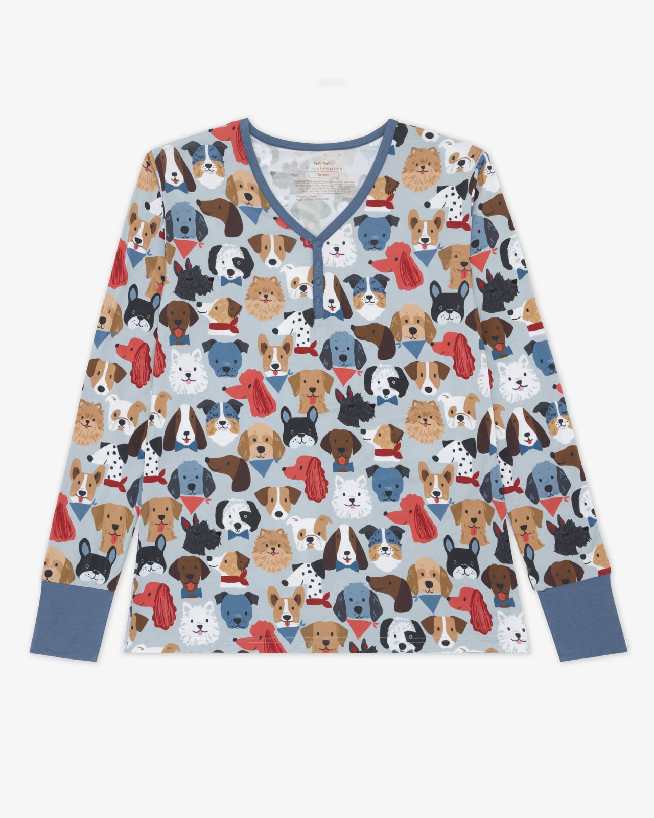 Flat lay of the Gray Puppy Parade Women's Long Sleeve Pajama Top