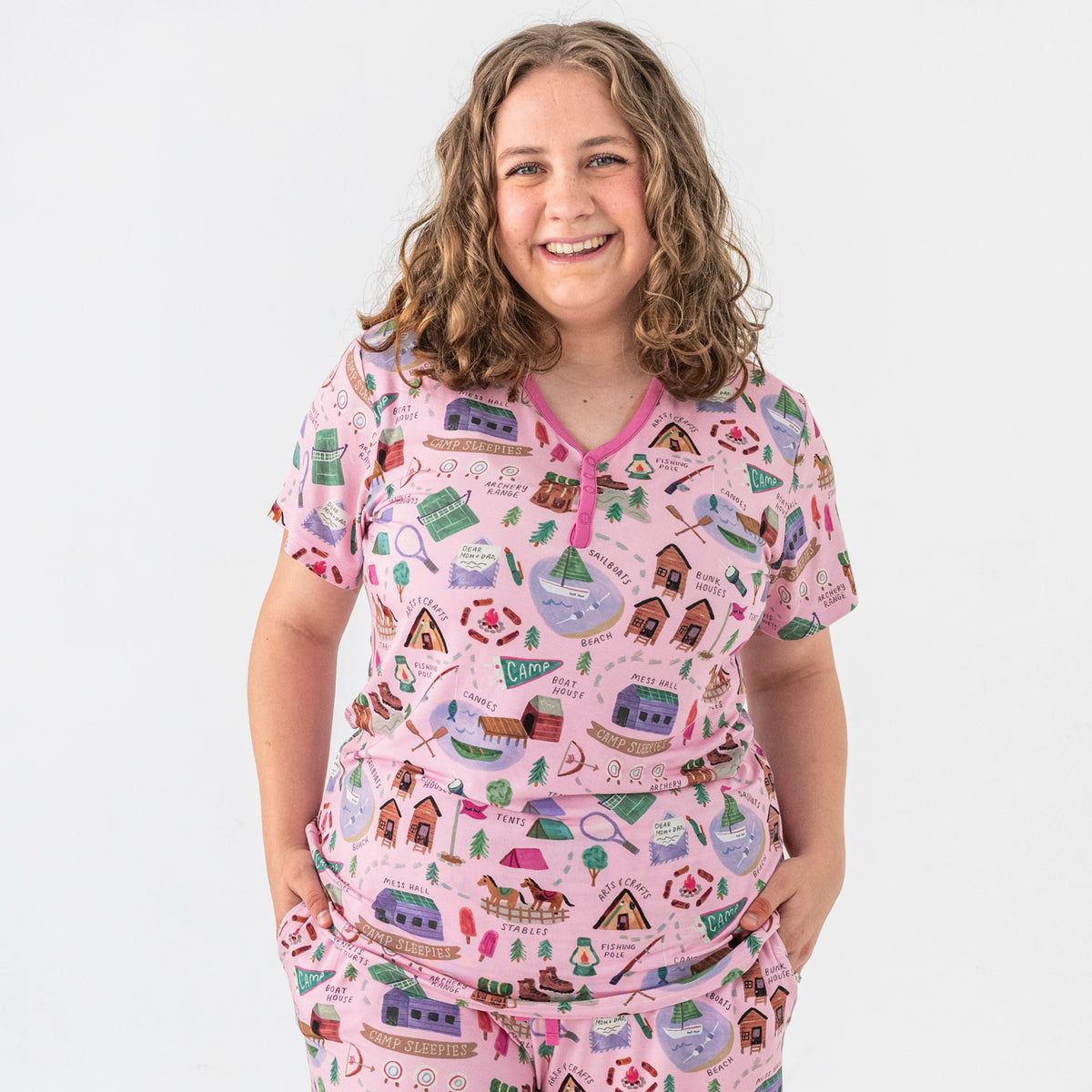 Pink Camp Sleepies Women's Short Sleeve Pajama Top – Little Sleepies