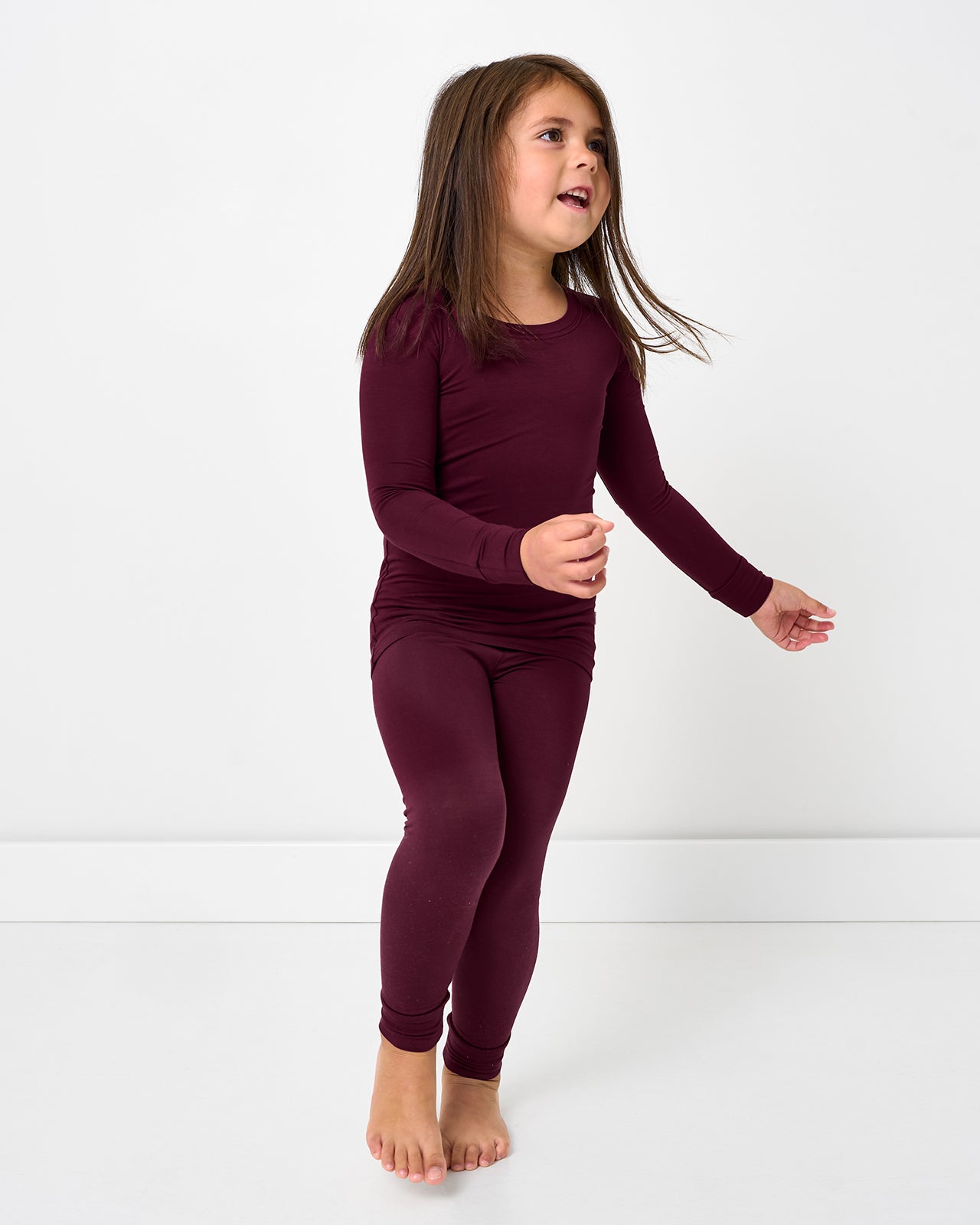 Alternate of standing girl wearing the Classic Burgundy Two-Piece Pajama Set