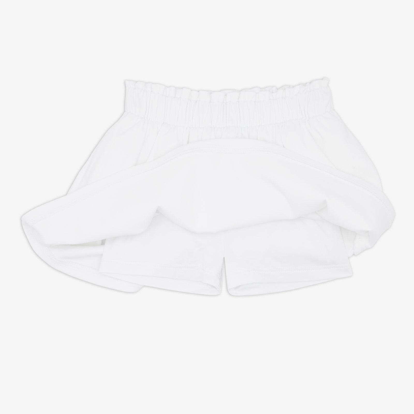 Flat lay of the Bright White Denim Skort revealing the built in shorts