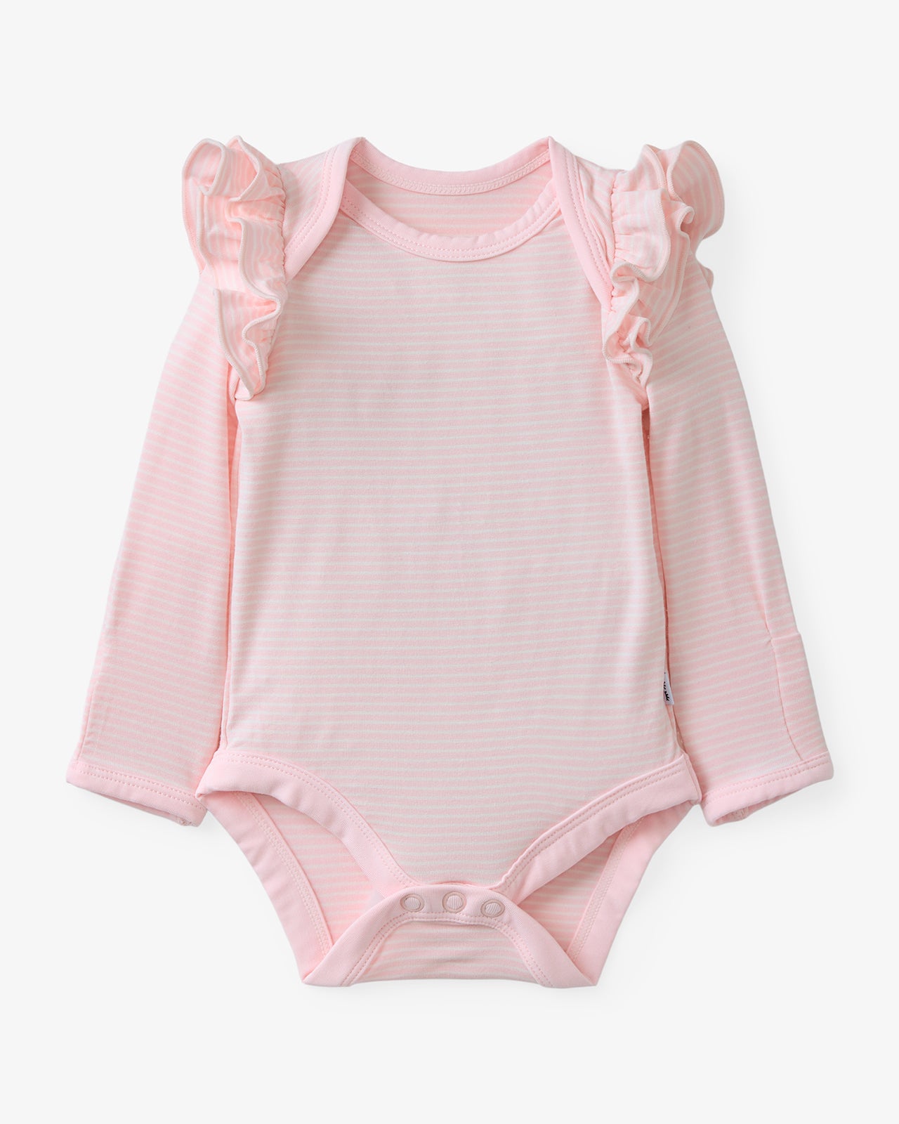 Flat lay of the Prima Pink Stripe Flutter Bodysuit
