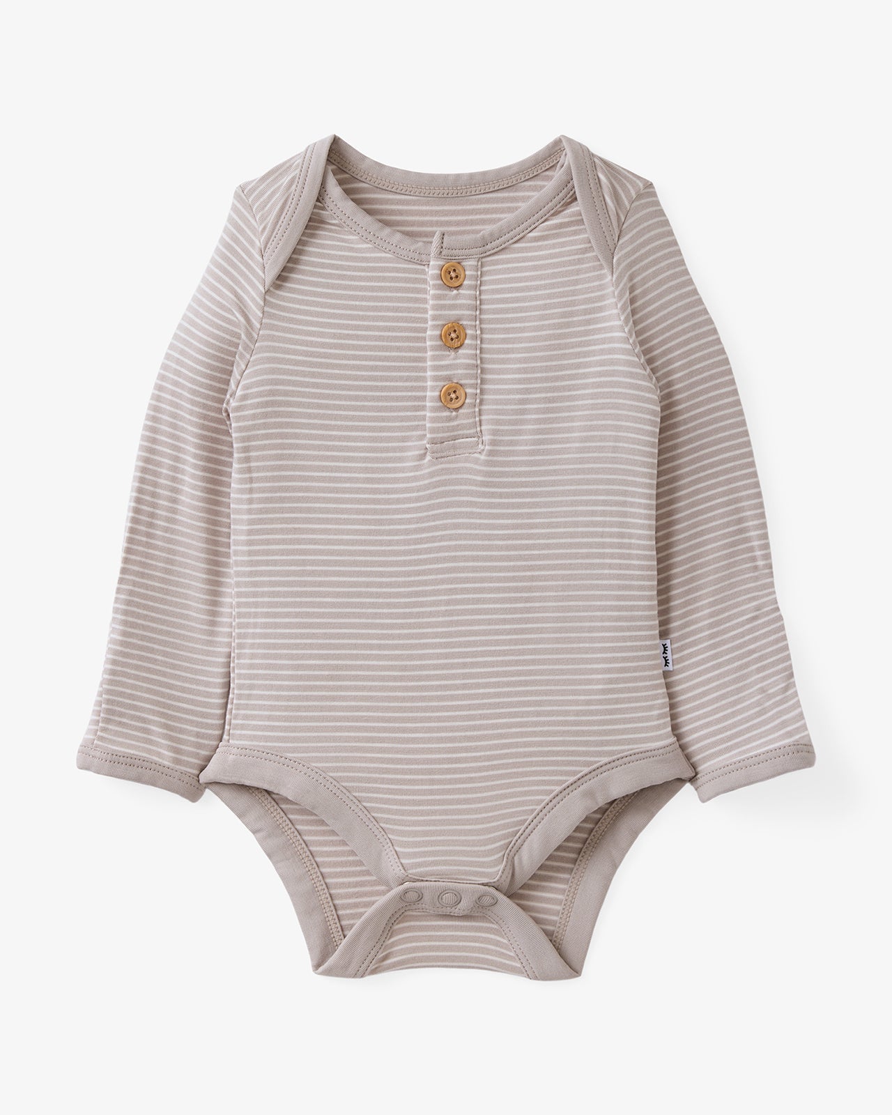 Flat lay of the Dove Gray Stripe Henley Bodysuit