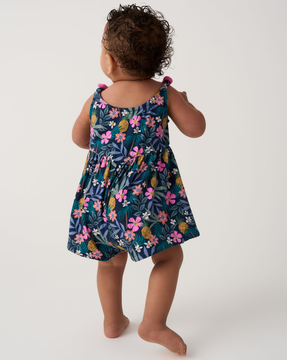 Tropical Garden Baby Bow Strap Romper | Little Sleepies