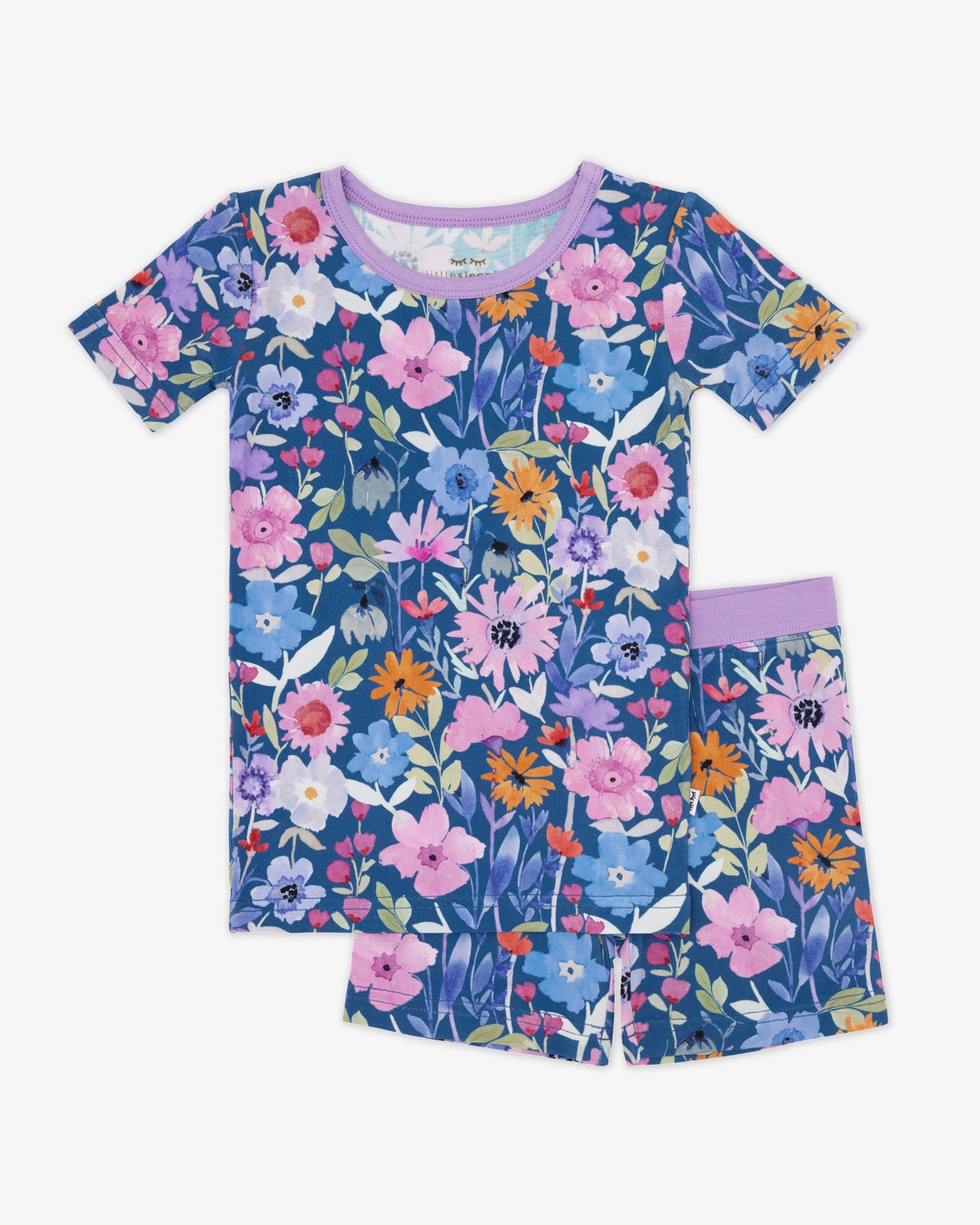 Flat lay of the Dusk Blooms Two-Piece Short Sleeve & Shorts Pajama Set
