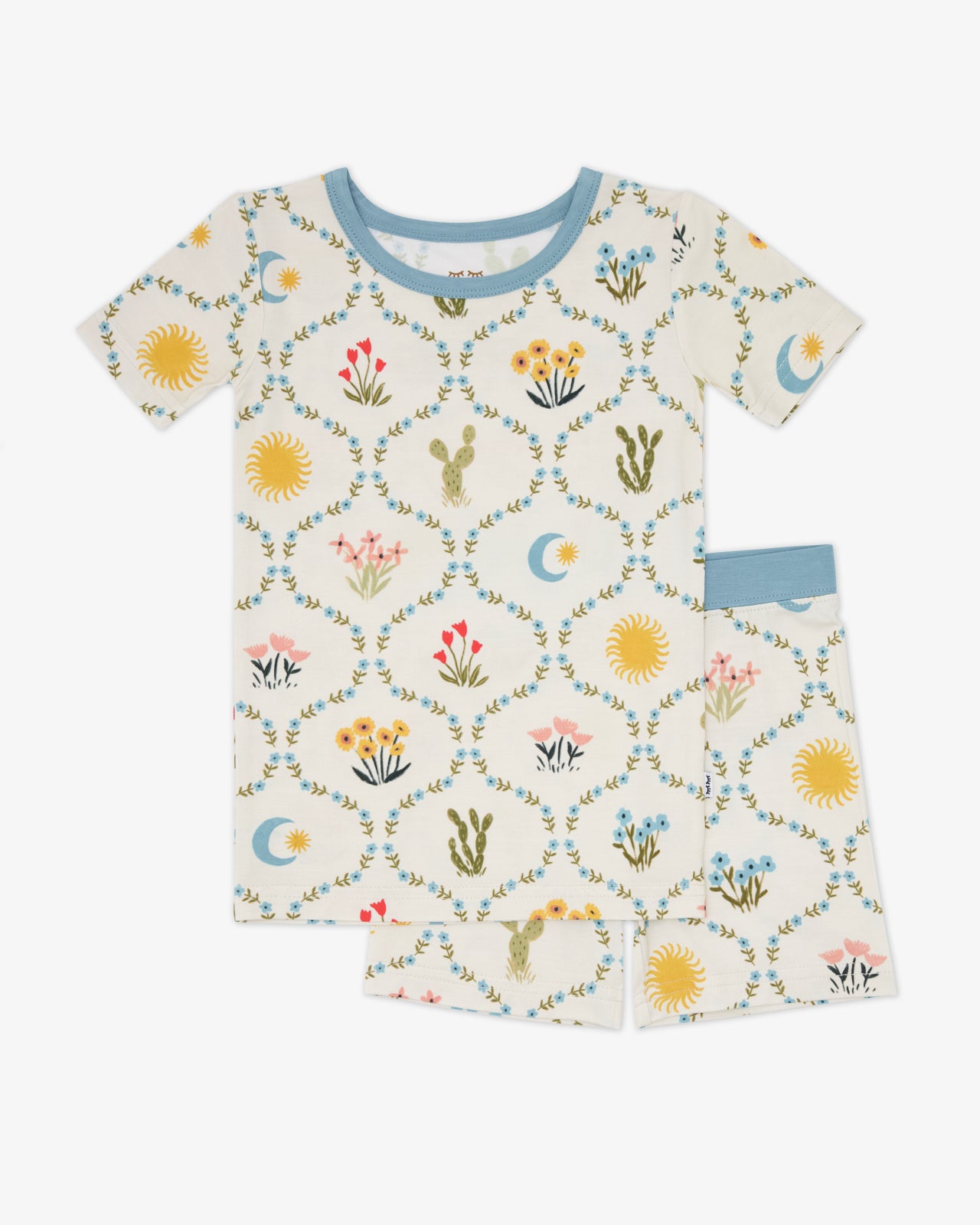 Flat lay of the Desert Meadow Two-Piece Short Sleeve & Shorts Pajama Set