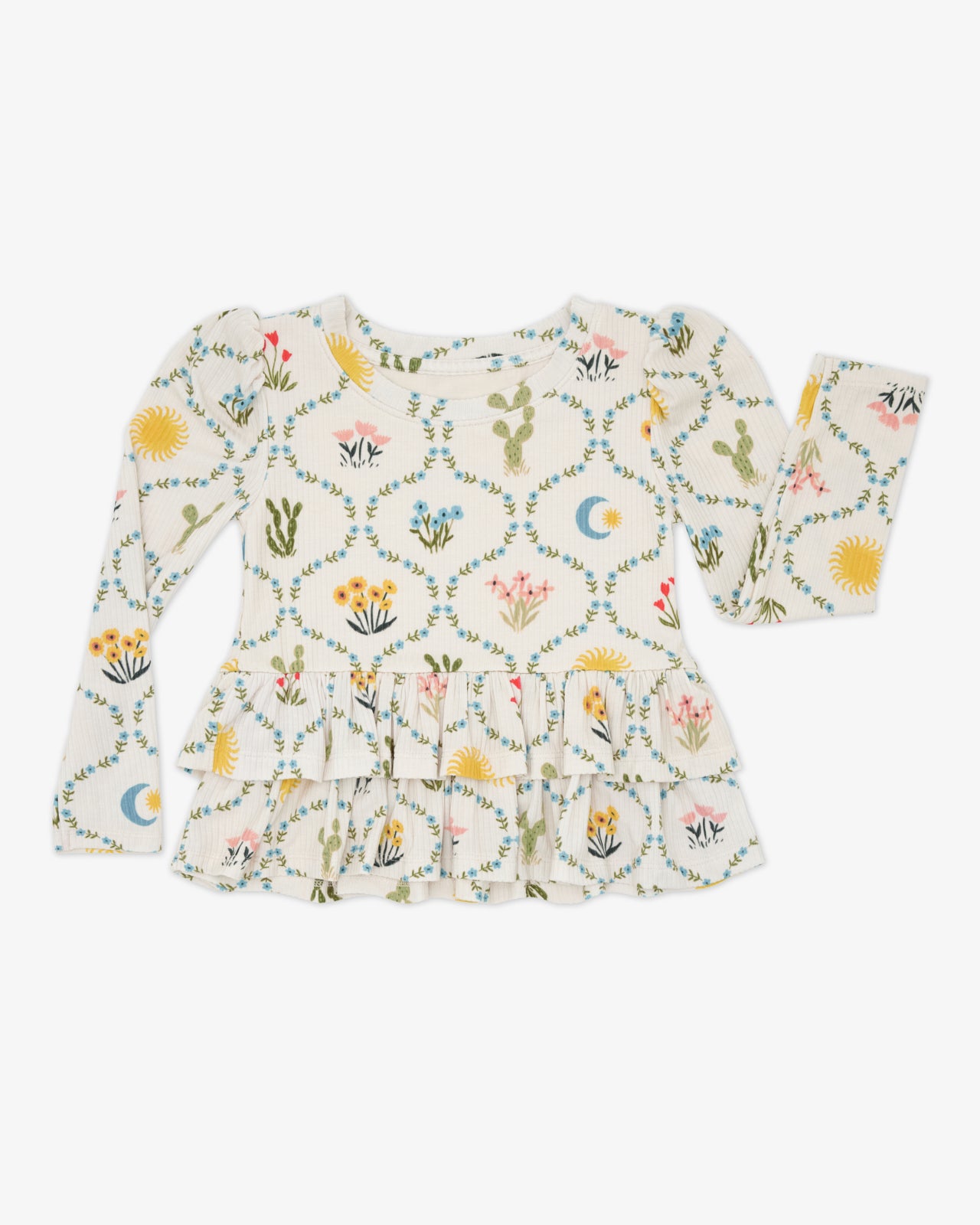 Flat lay of the Desert Meadow Ribbed Tiered Peplum Top