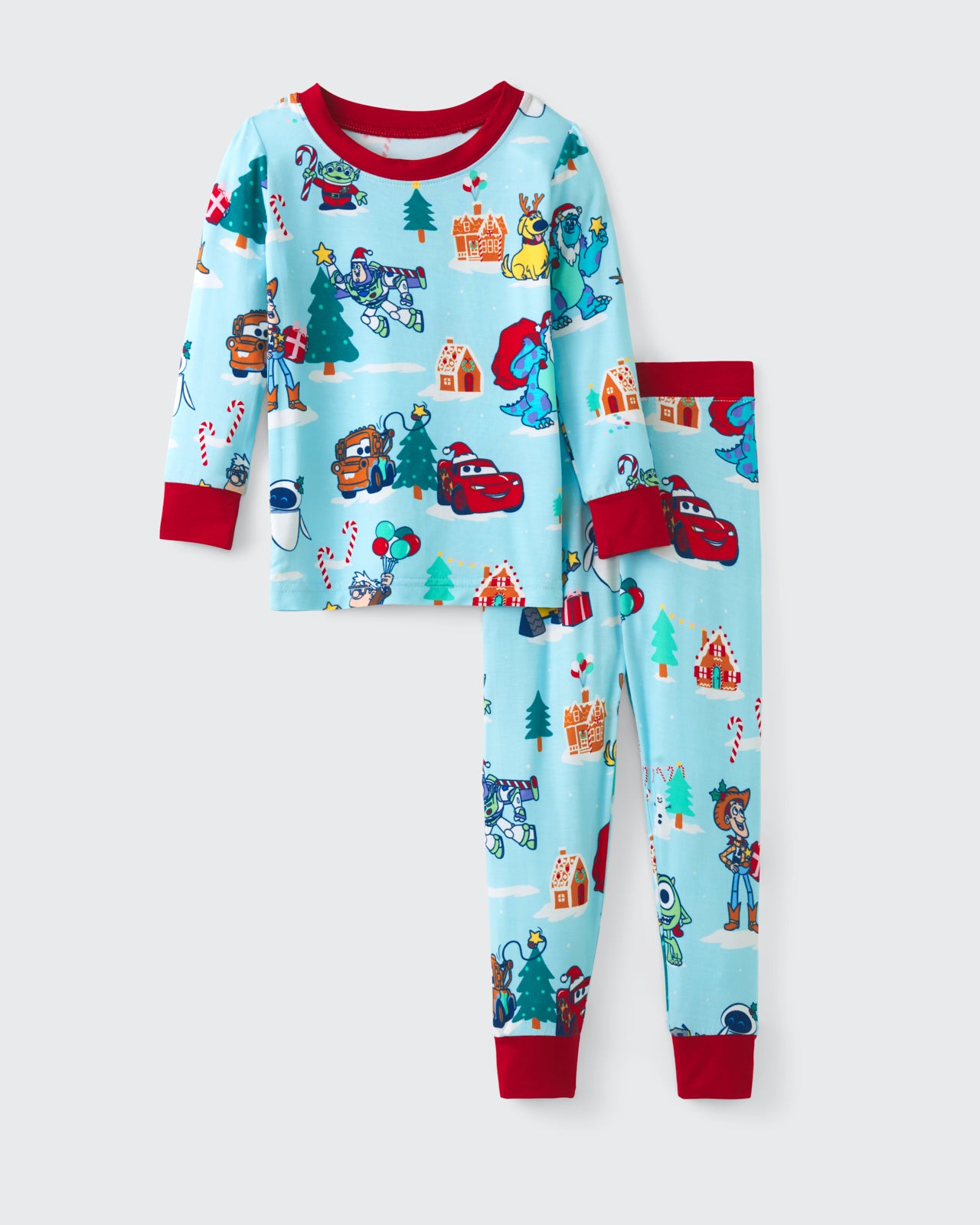 Flat lay of the Disney & Pixar Christmas Village Two-Piece Pajama Set