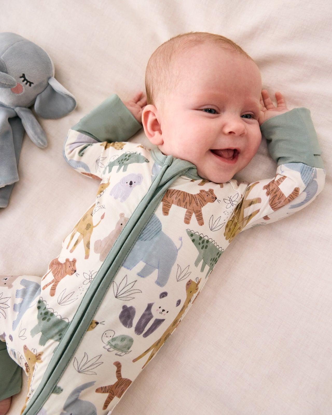 Baby wearing the Sweet Safari Zippy