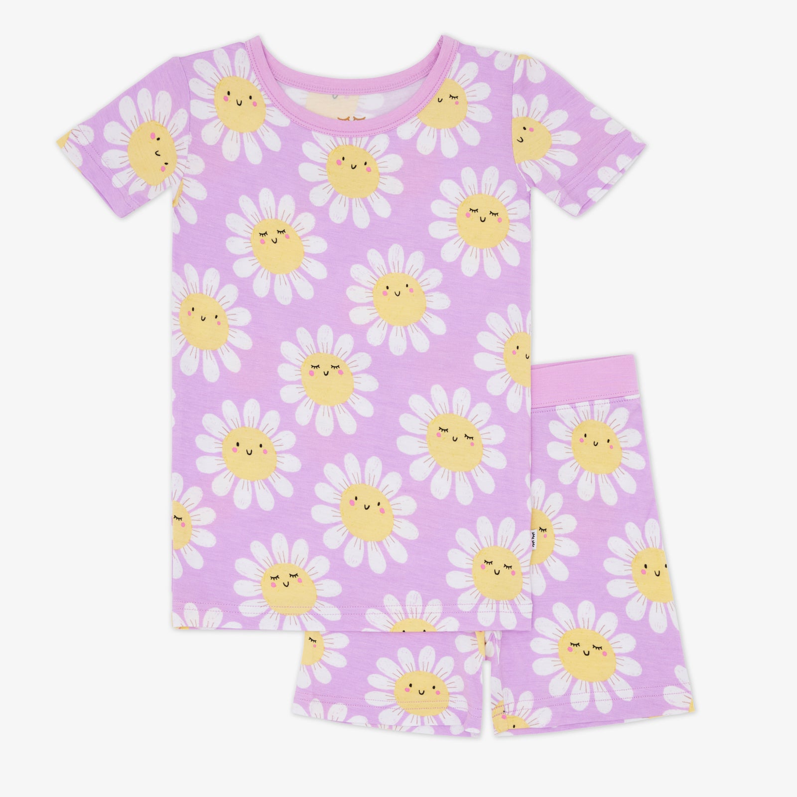 Flat lay of the Flower Power Two-Piece Short Sleeve & Shorts Pajama Set