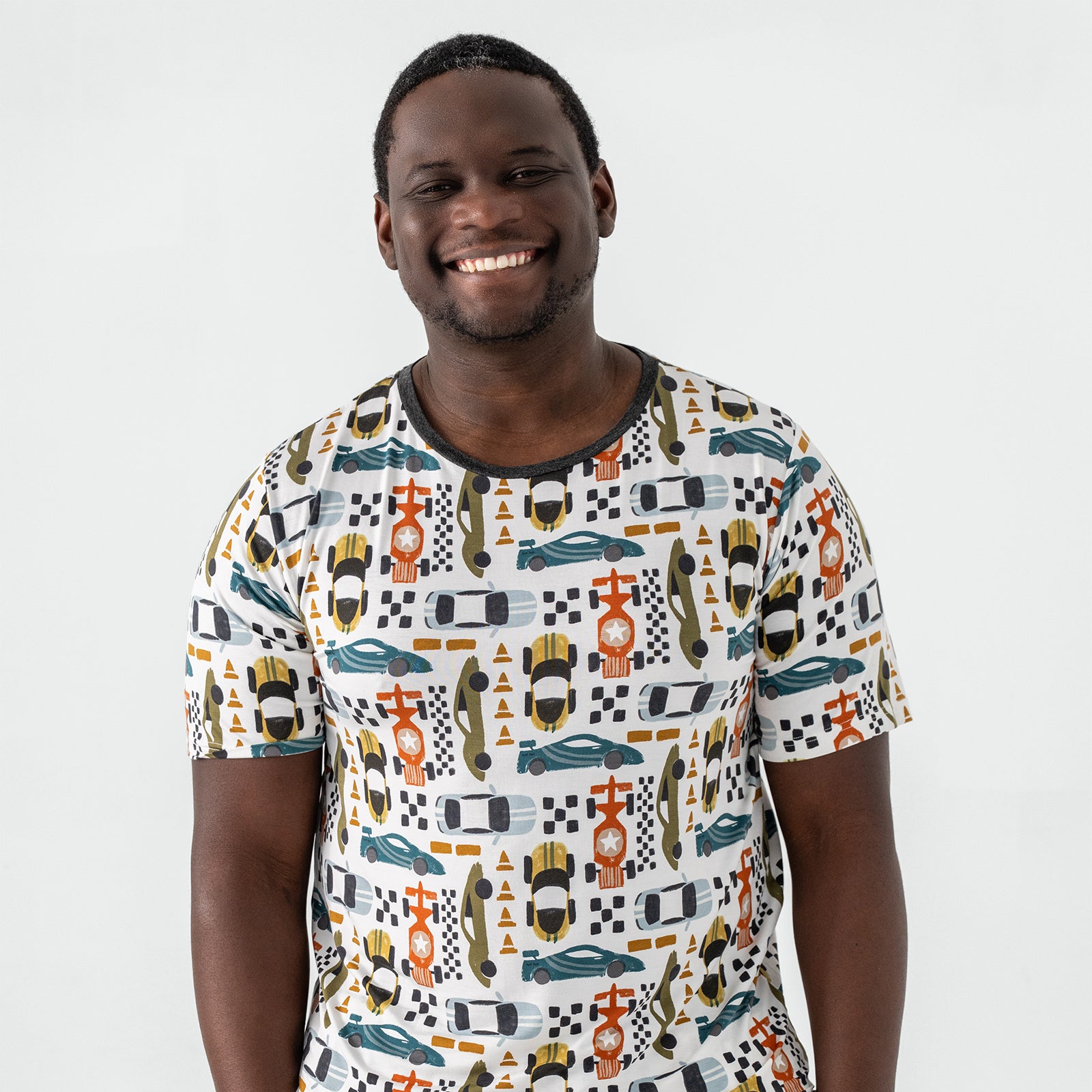 Man wearing the Fast Lane Men's Short Sleeve Pajama Top