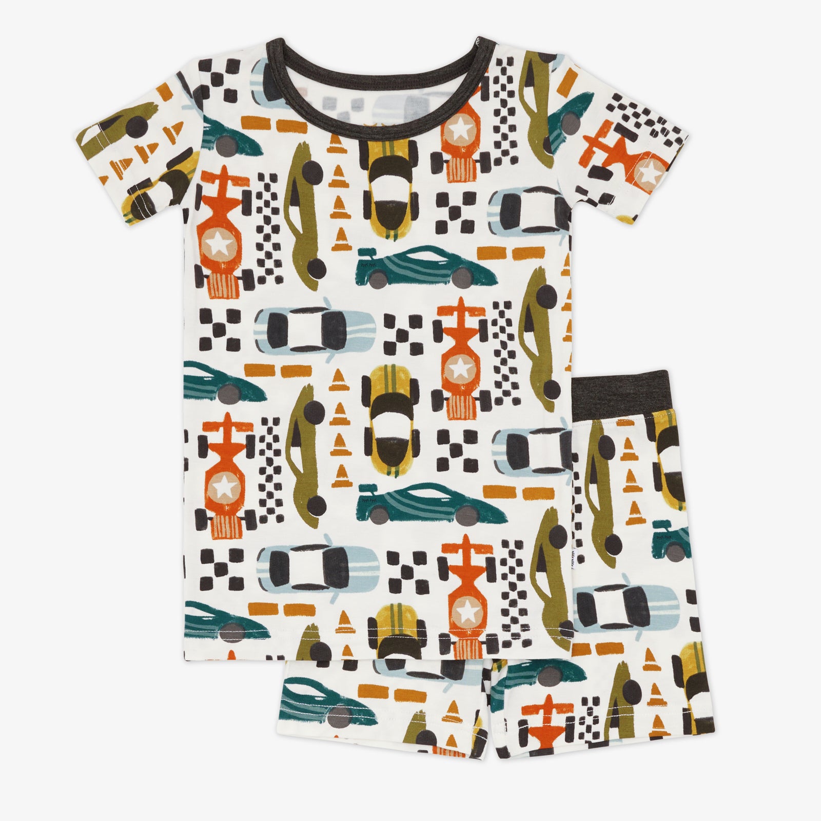 Flat lay of the Fast Lane Two-Piece Short Sleeve & Shorts Pajama Set