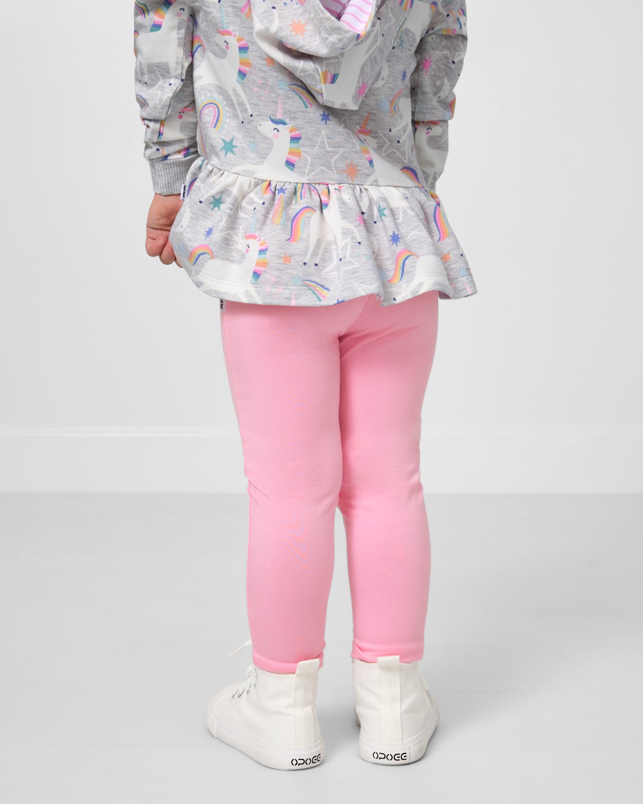 Back view of child wearing the Gumball Pink Legging