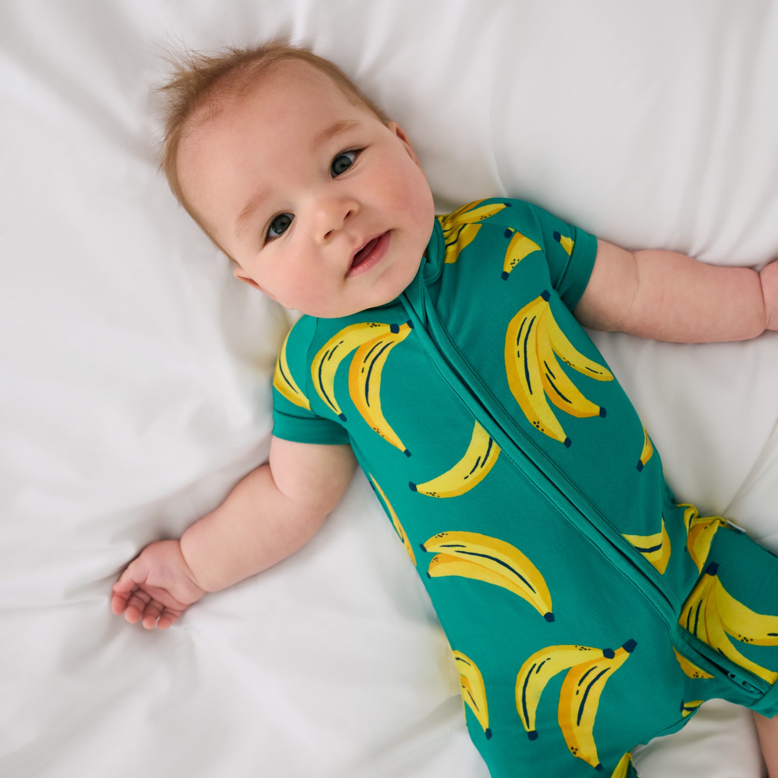 Aerial view of child wearing the Go Bananas Shorty Zippy