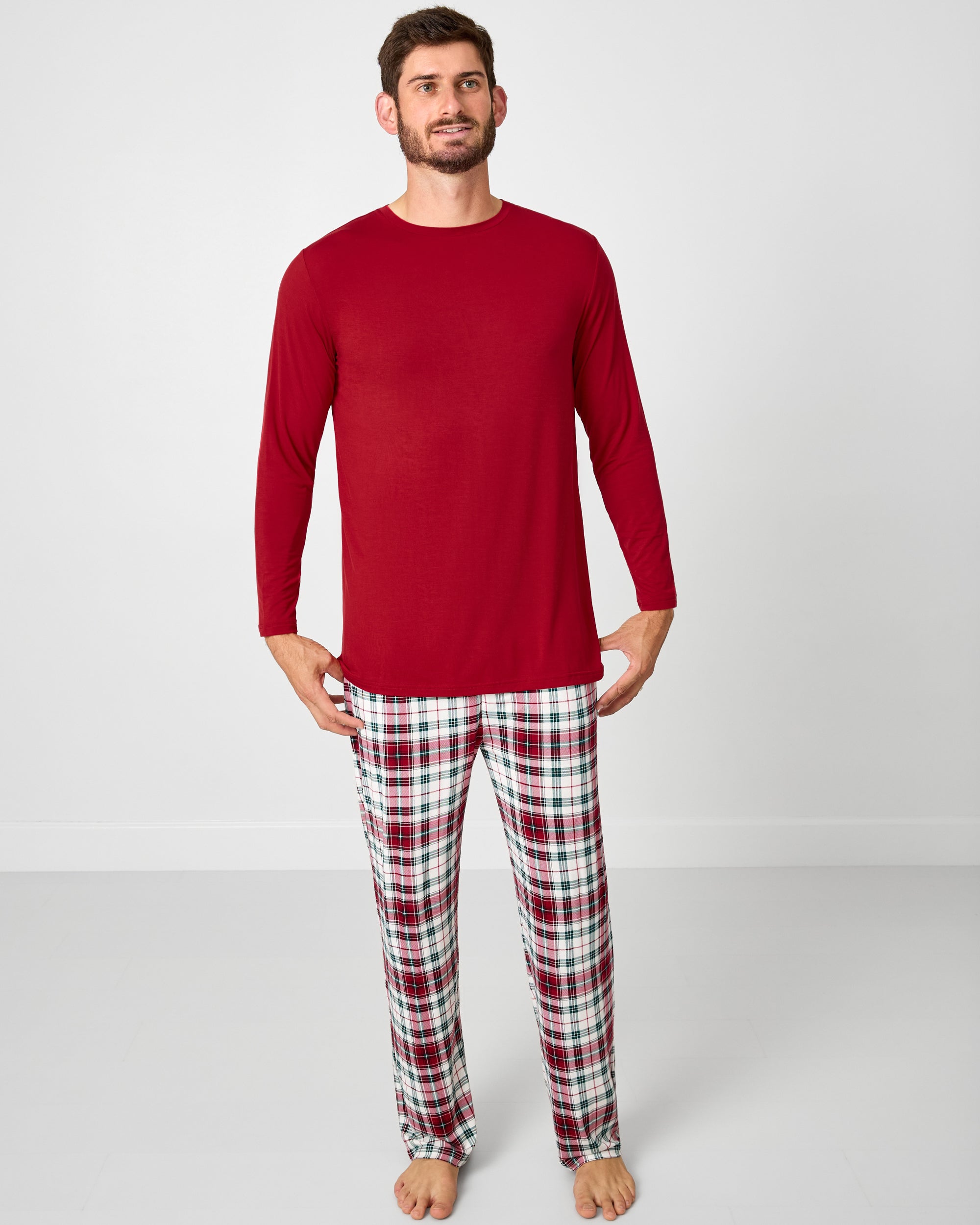 Alternate man wearing the Holiday Red Men's Long Sleeve Pajama Top