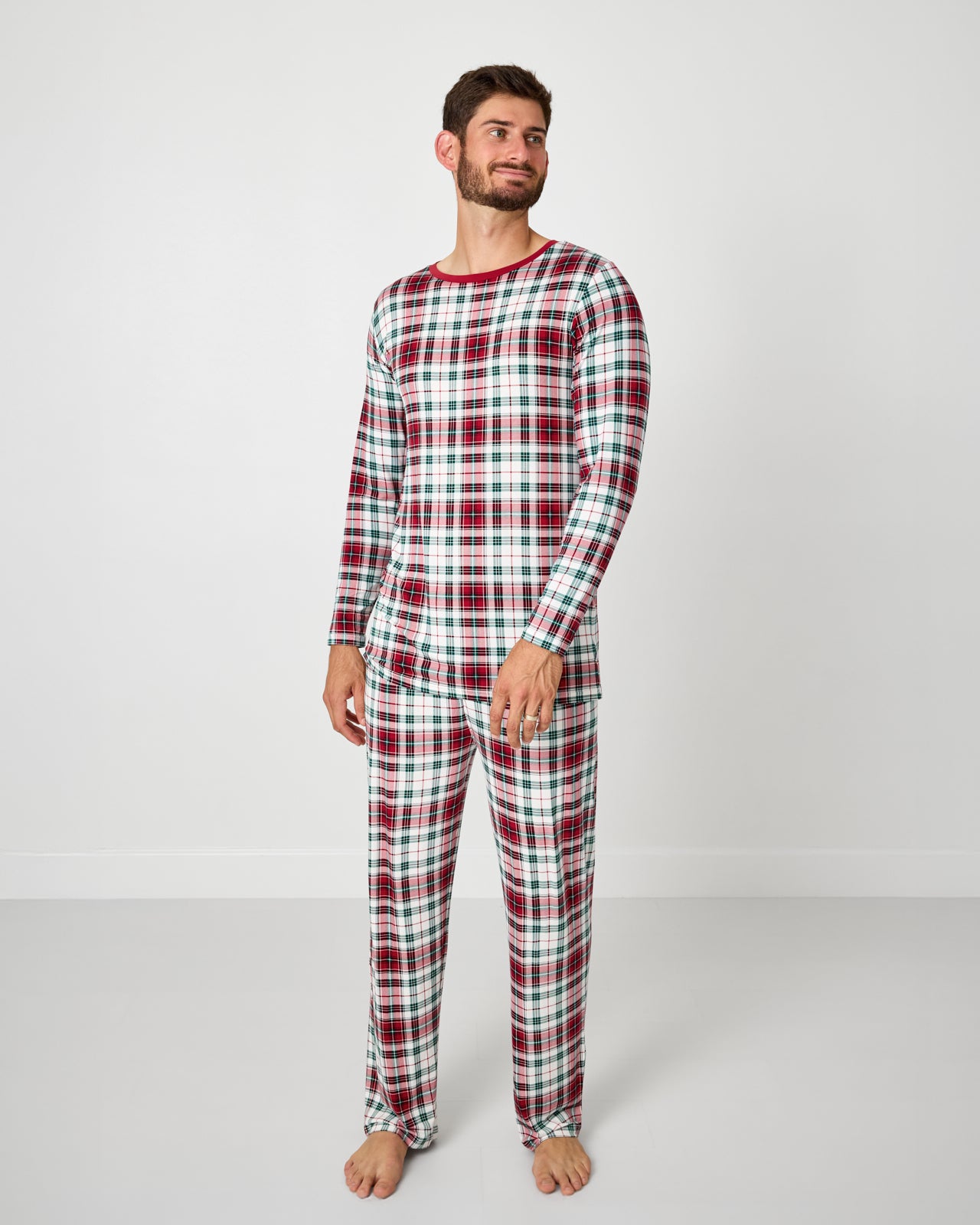 Man wearing the Holly Plaid Men's Pajama Pants