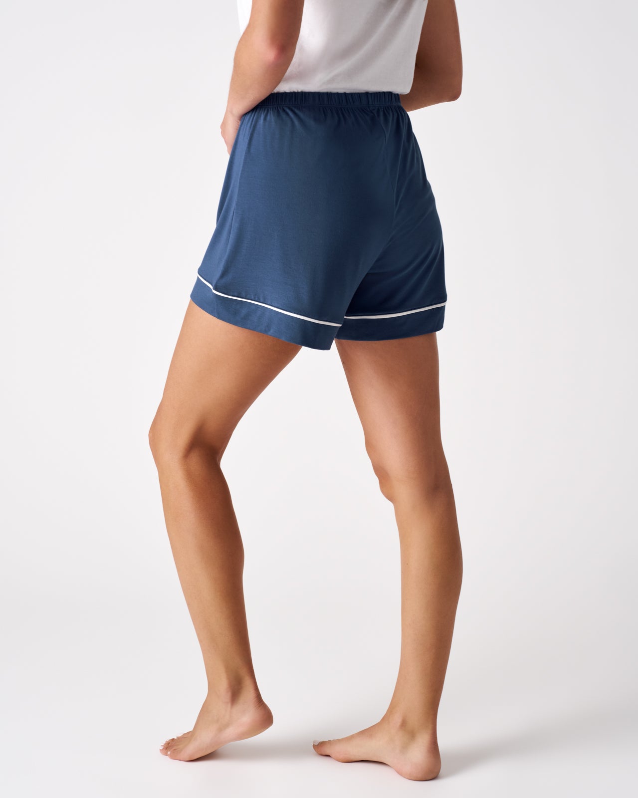 Back view of woman wearing the Indigo Women's Pajama Shorts