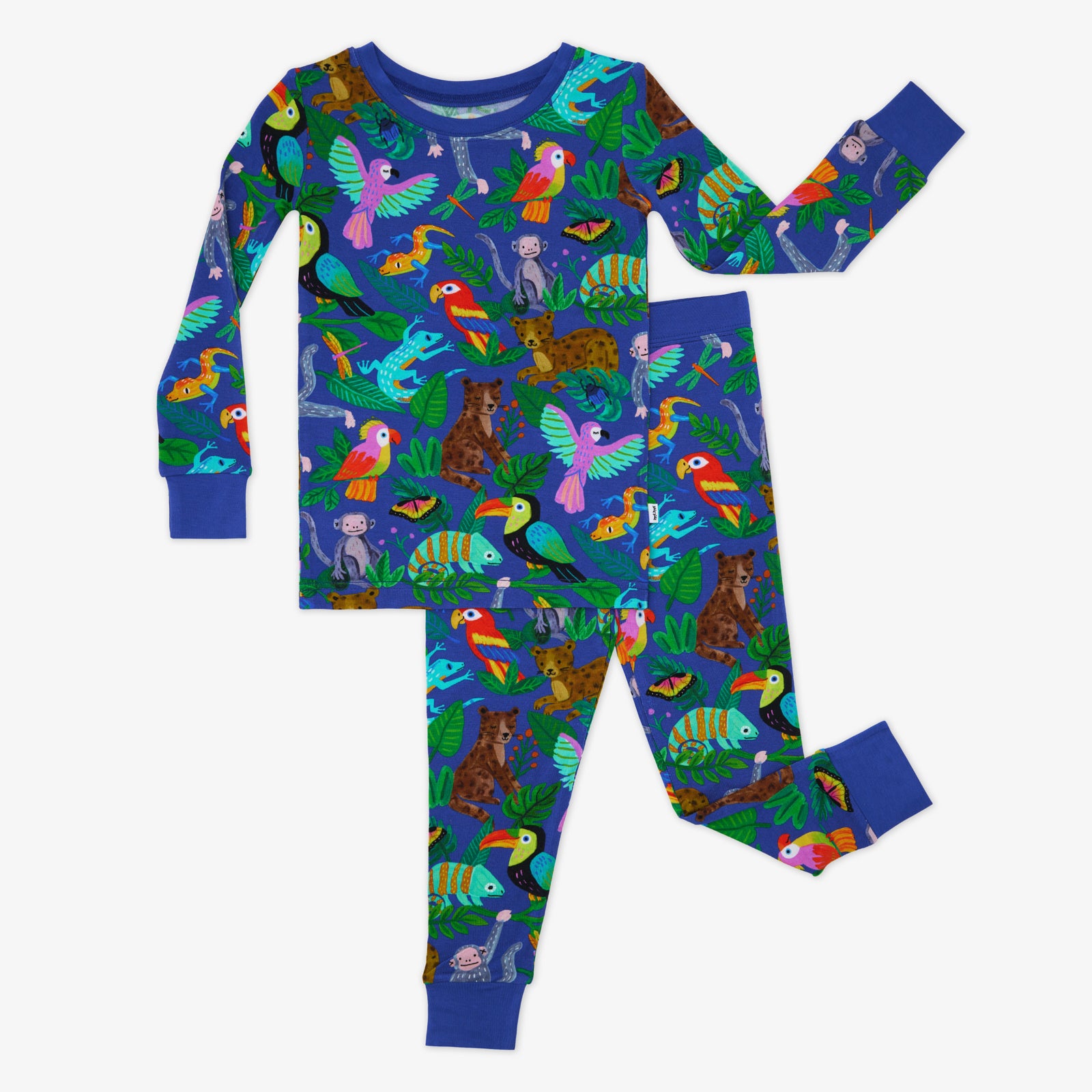 Flat lay of the Treetop Tails Two-Piece Pajama Set