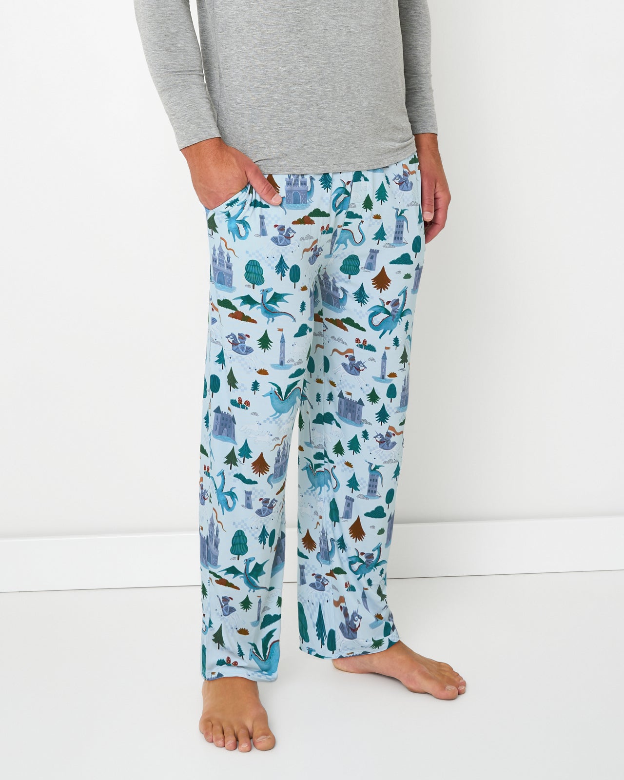 Man wearing the Knight's Quest Men's Pajama Pants