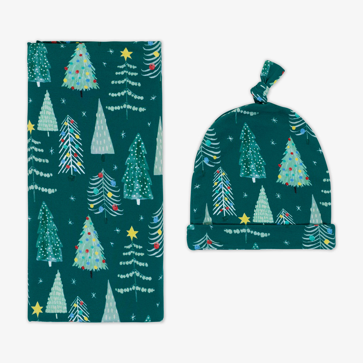 Little Sleepies Green Christmas newest Tree Luxe Swaddle Blanket + Knotted Hat Set NWT