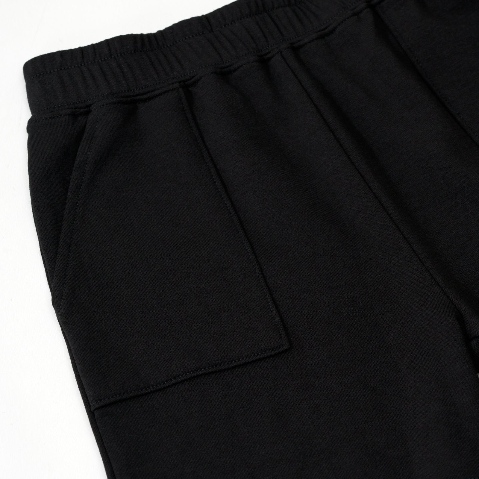 Flat lay of the pocket detail on the Black Shorts