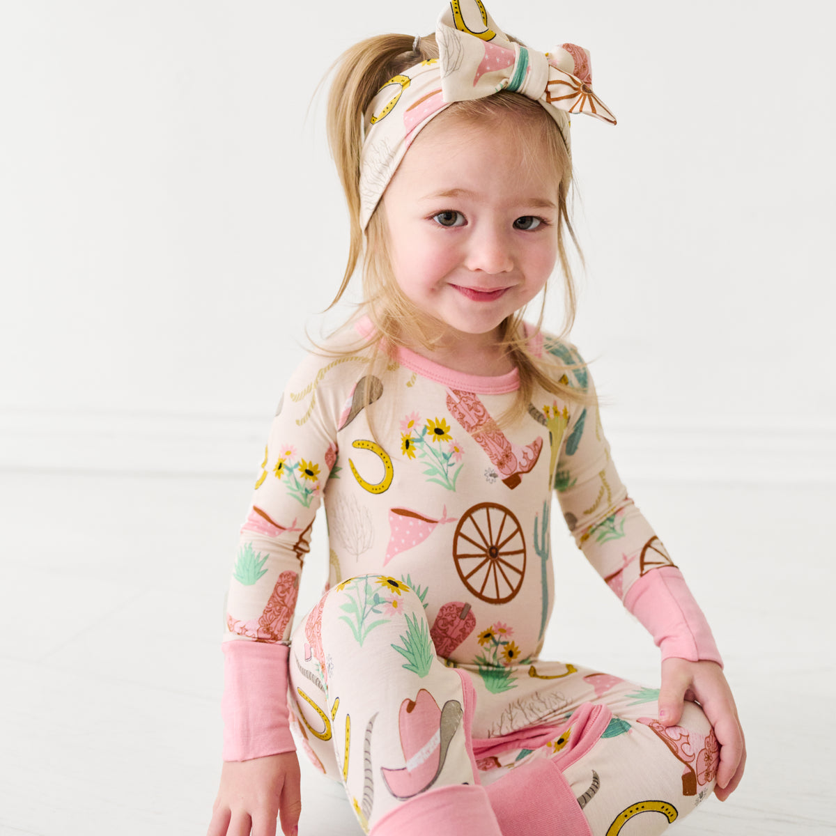 Little Sleepies 0/3M Girl Ready to Rodeo Bubble Romper and Luxe Bow sold BUNDLE