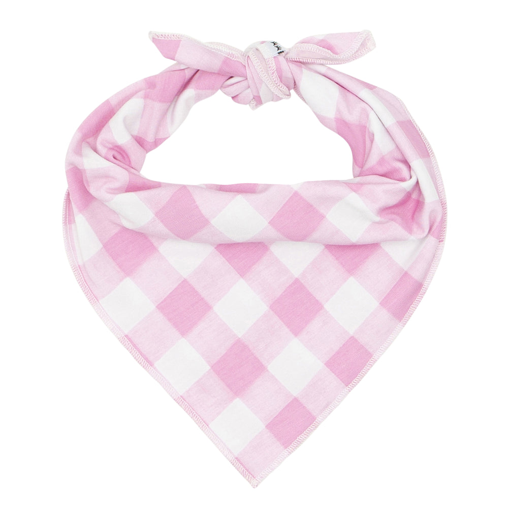 Flat lay image of a Pink Gingham pet bandana 