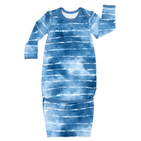 Flat lay image of a Blue Tie Dye Dreams infant gown