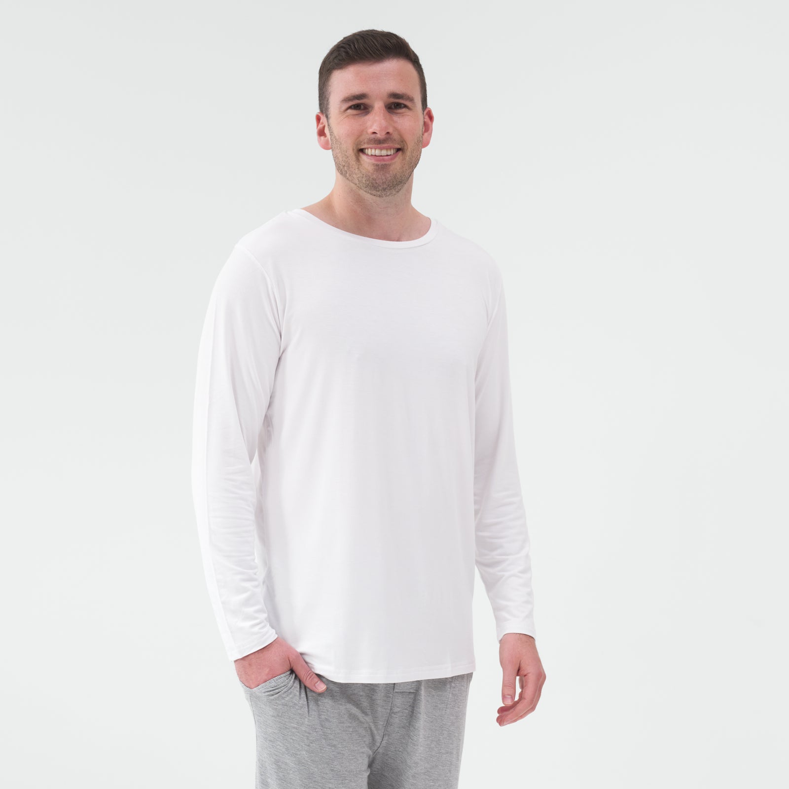 Standing man wearing the Bright White Men's Pajama Top