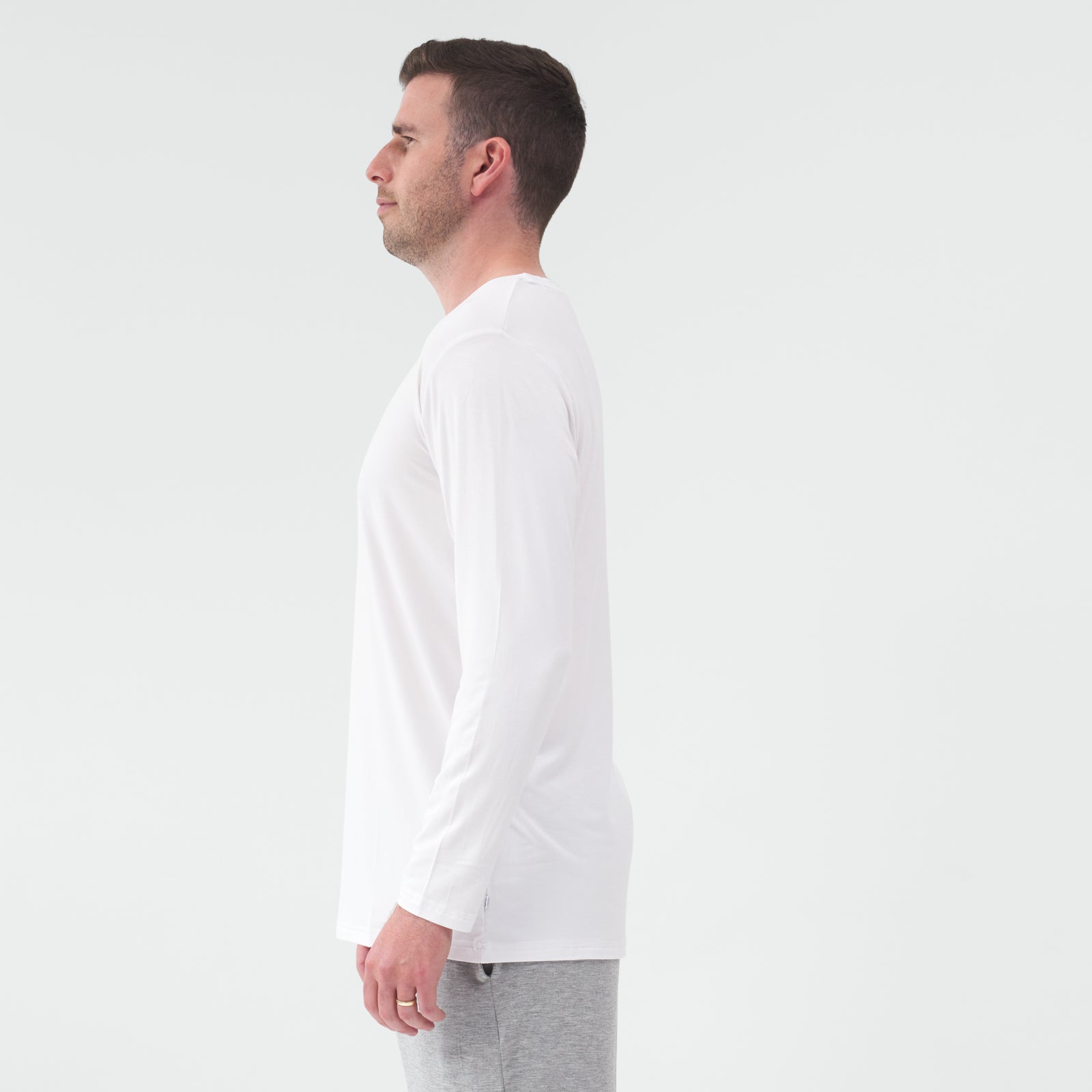 Side view of man wearing the Bright White Men's Pajama Top