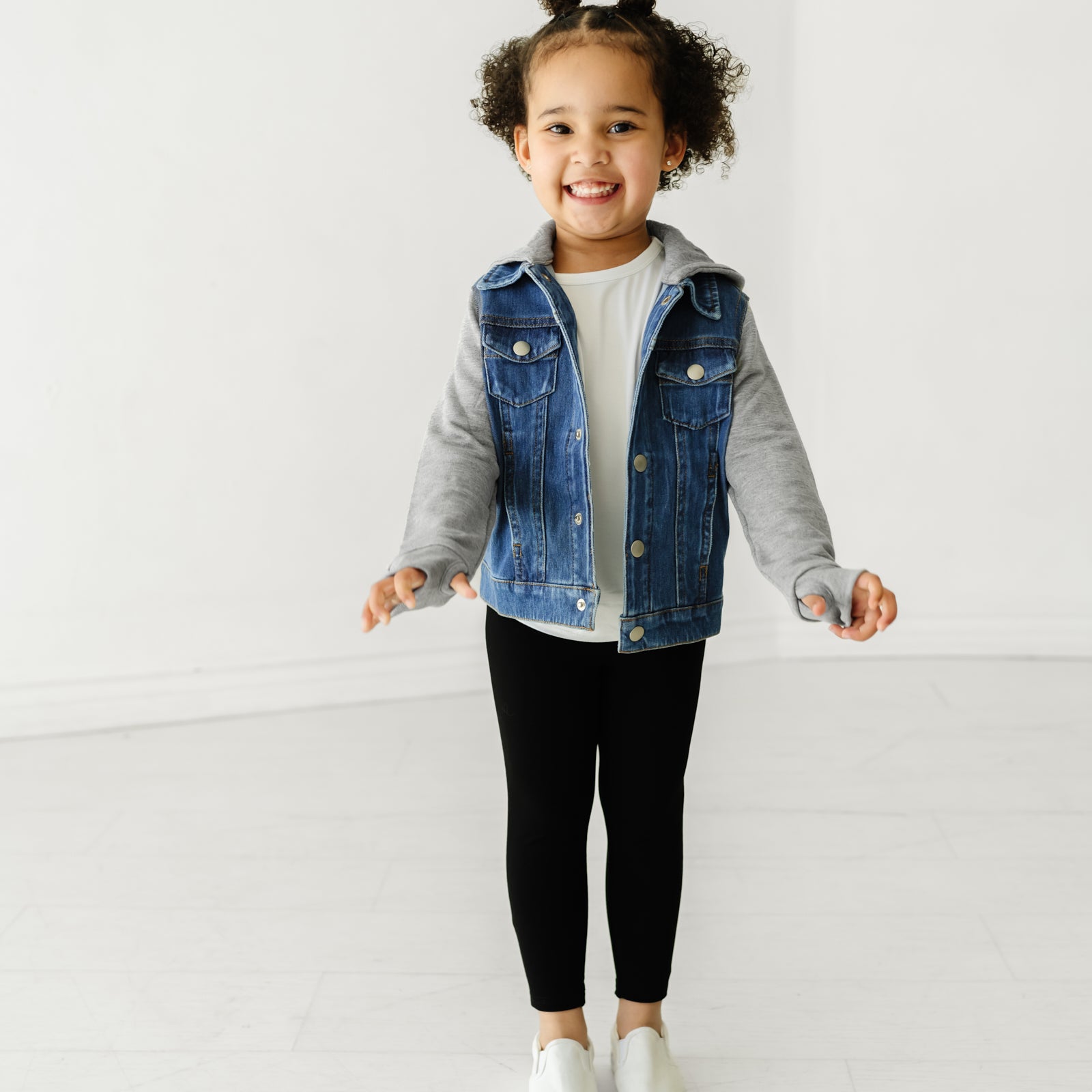 Alternate image of a child wearing a Midwash Blue Denim jacket and coordinating Play outfit