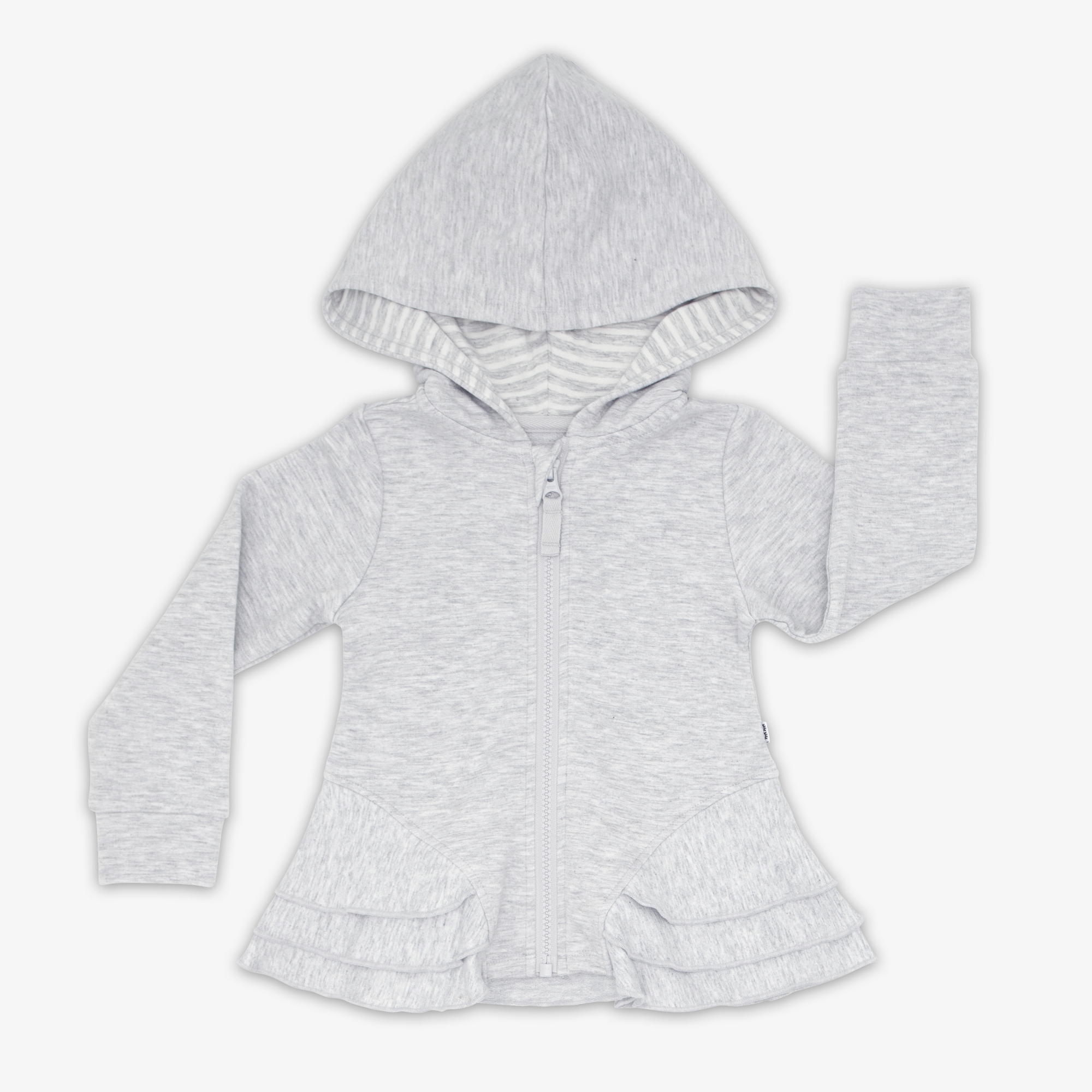 Flay lay of the Light Heather Gray Peplum Hoodie