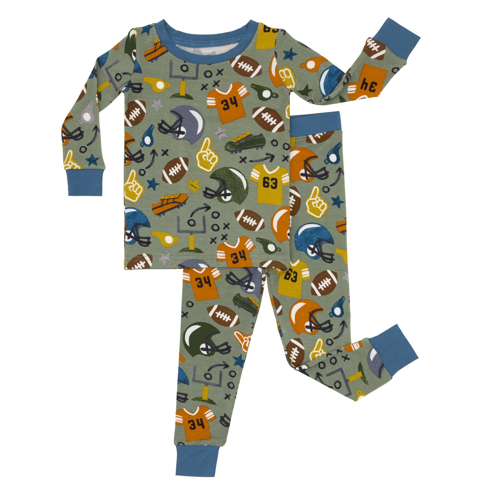 Flat lay of the touchdown time two-piece pajama set