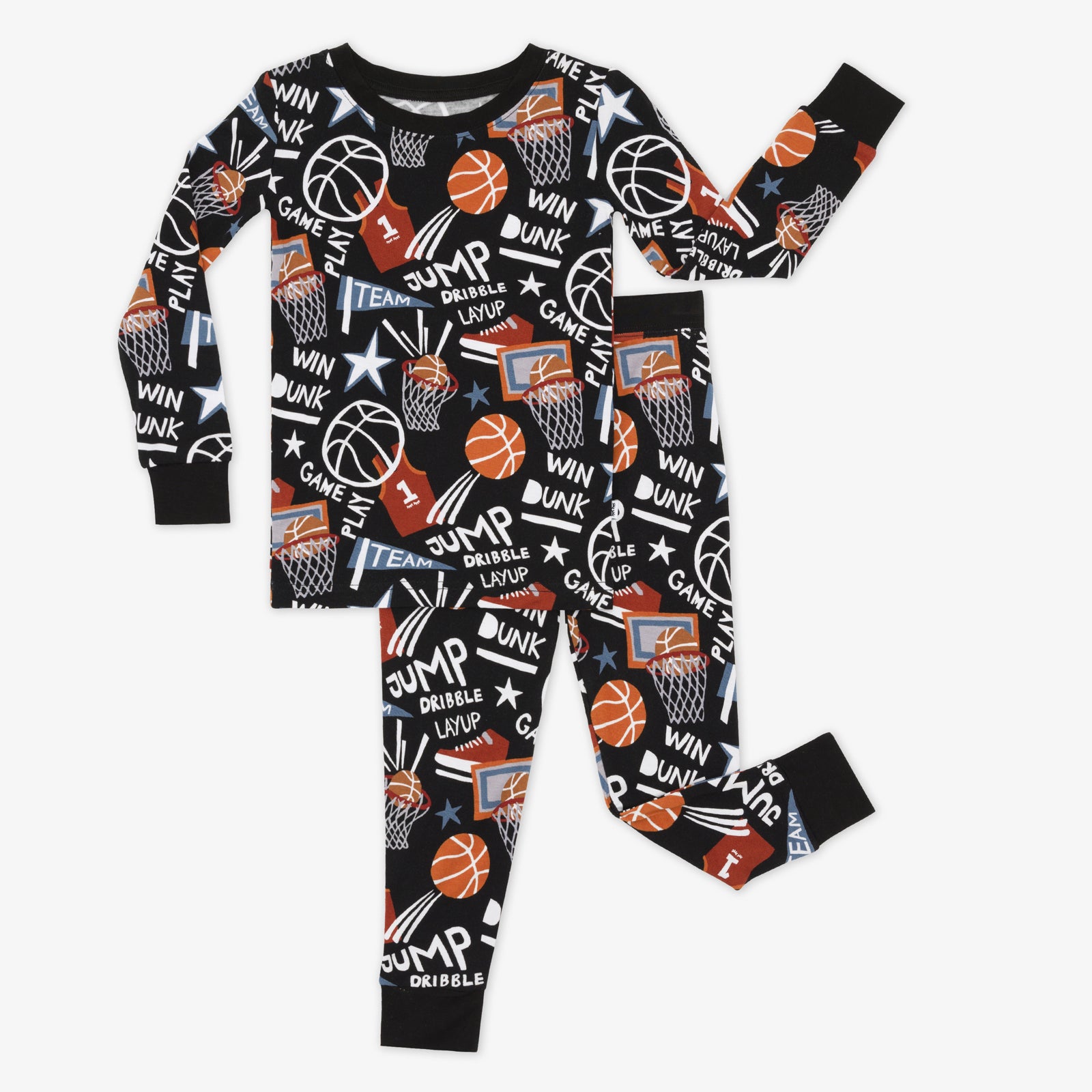 Flat lay of the Black Slam Dunk bamboo pajama set