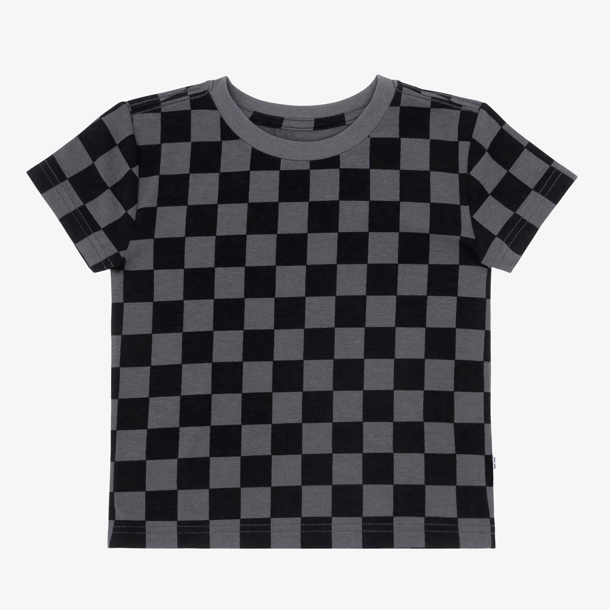 Flat lay of the Monochrome Checks short sleeve relaxed tee