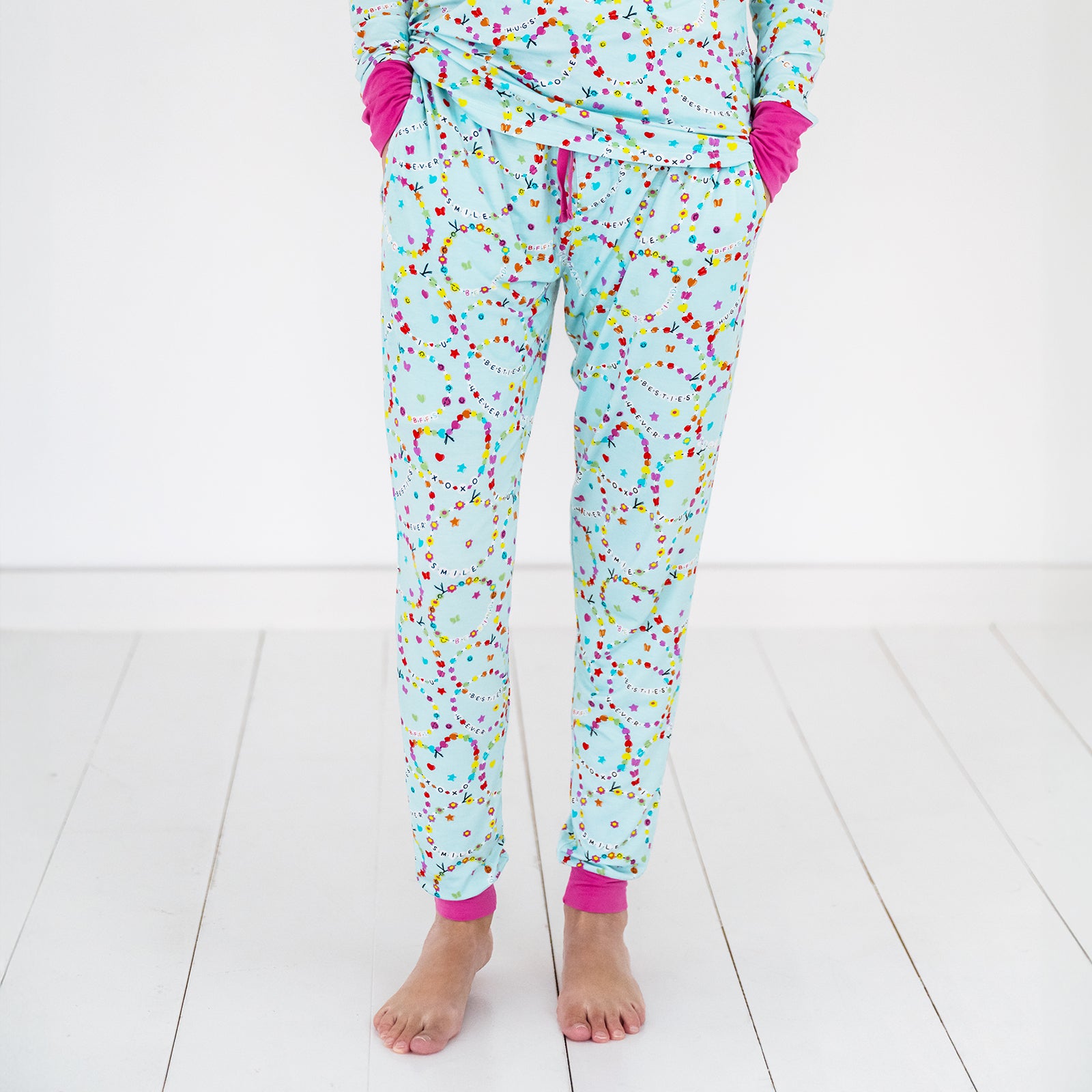 Front view of woman wearing the Friends Forever Women's Pajama Pants
