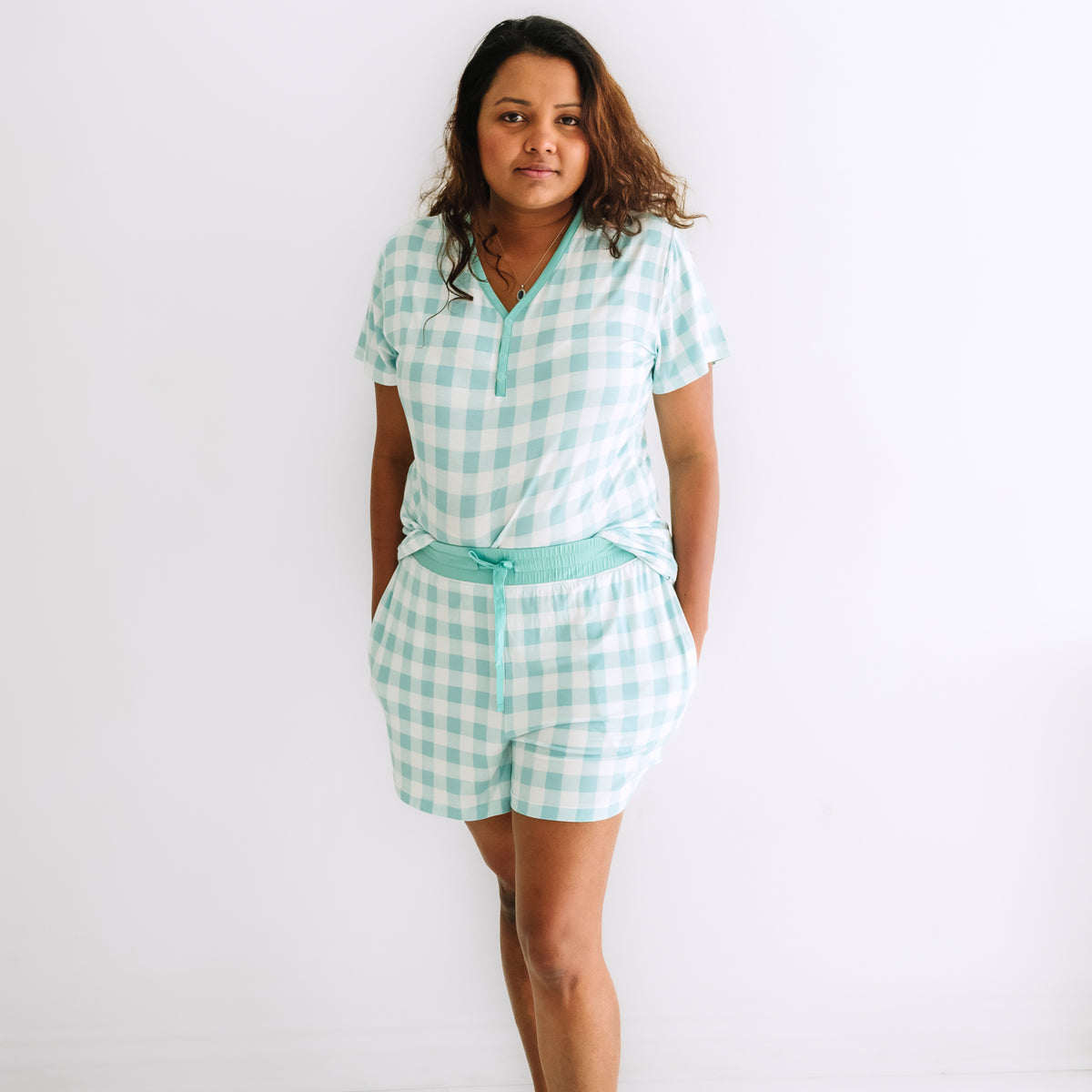 Fashion Little Sleepies blue gingham short sleeve polo romper