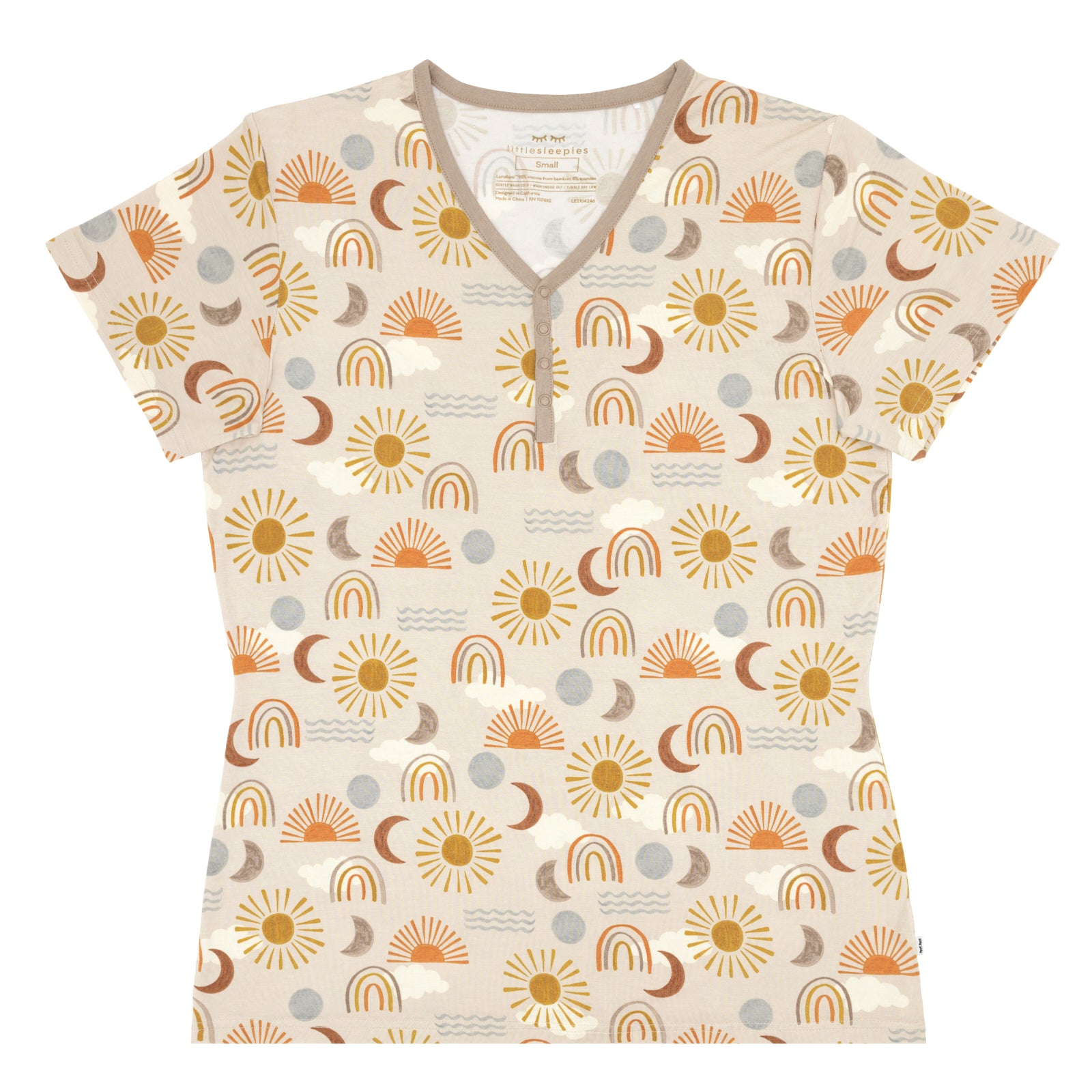 Flat lay image of women's short sleeve Desert Sunrise pajama top