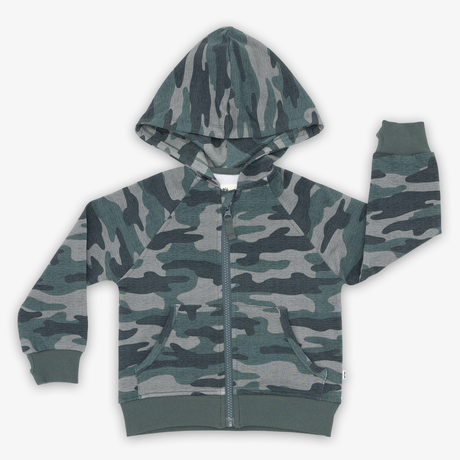 Flat lay of the Vintage Camo Zip Hoodie
