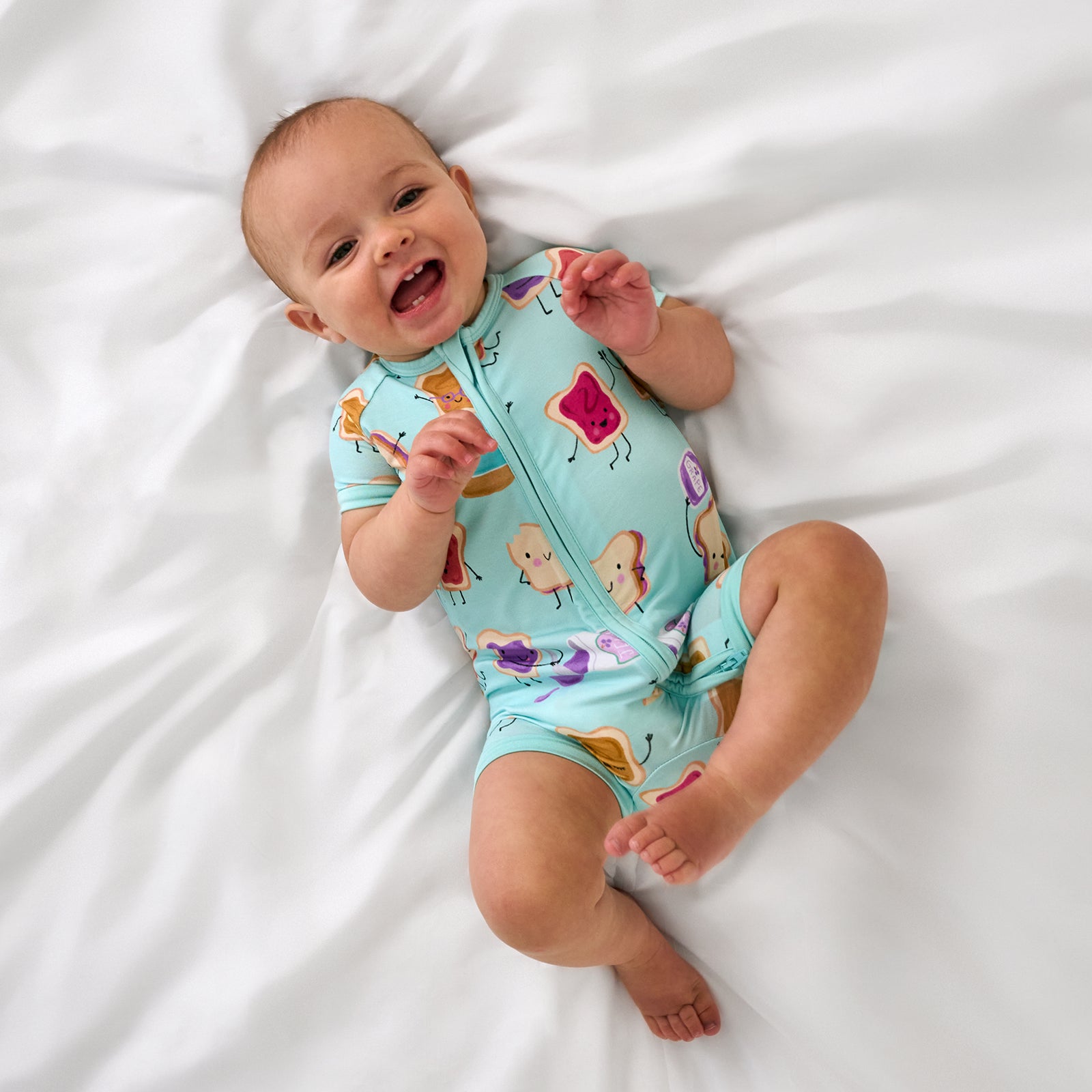 Aerial view of child wearing the Lunch Buddies Shorty Zippy