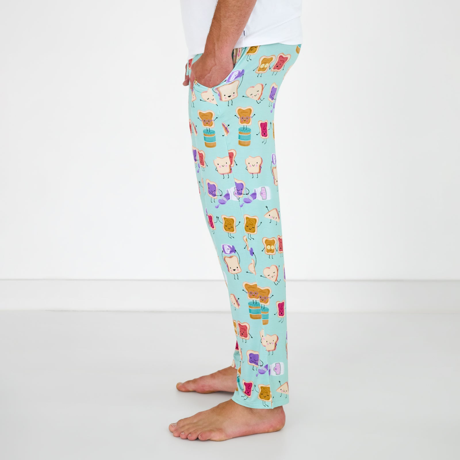 Side view of standing man wearing the Lunch Buddies Men's Pajama Pants
