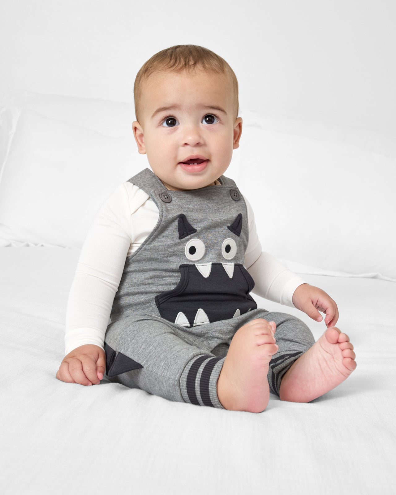 Alternate baby wearing the Monster Overall