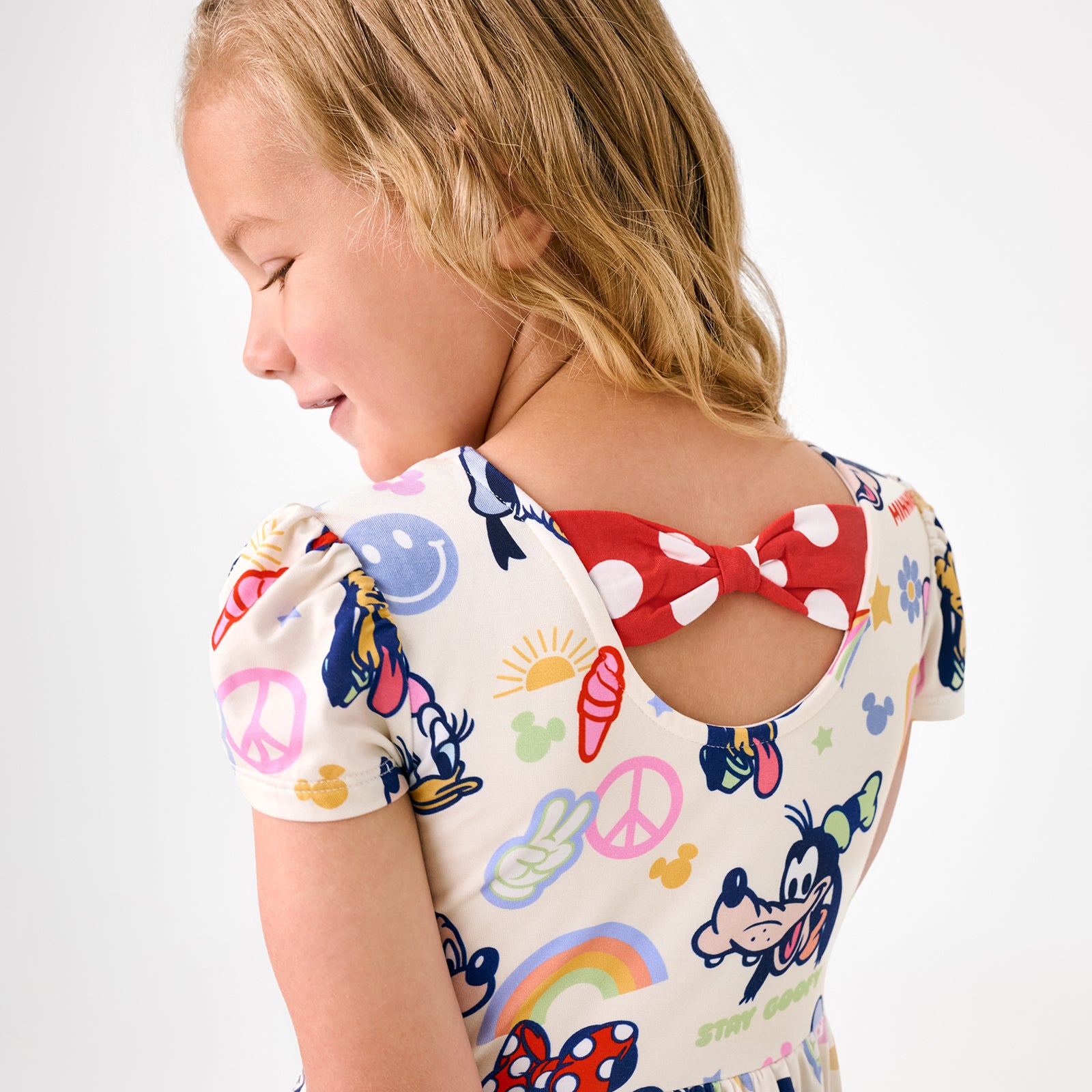 Close up of the bow back detail on the Disney Mickey's Clubhouse Bow Back Skater Dress