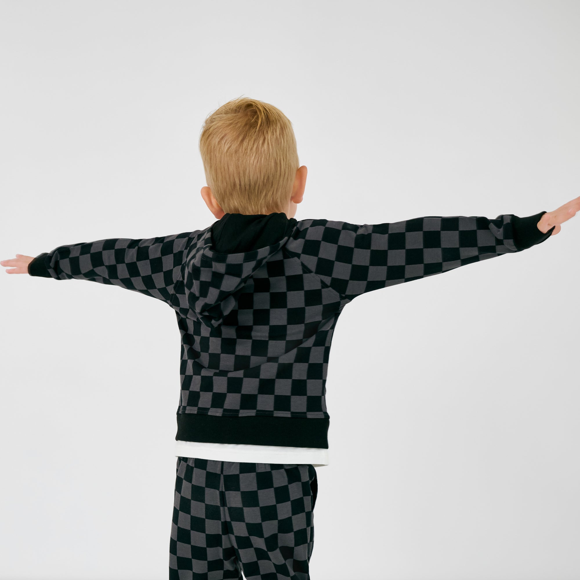 Back view of the Monochrome Checks Zip Hoodie