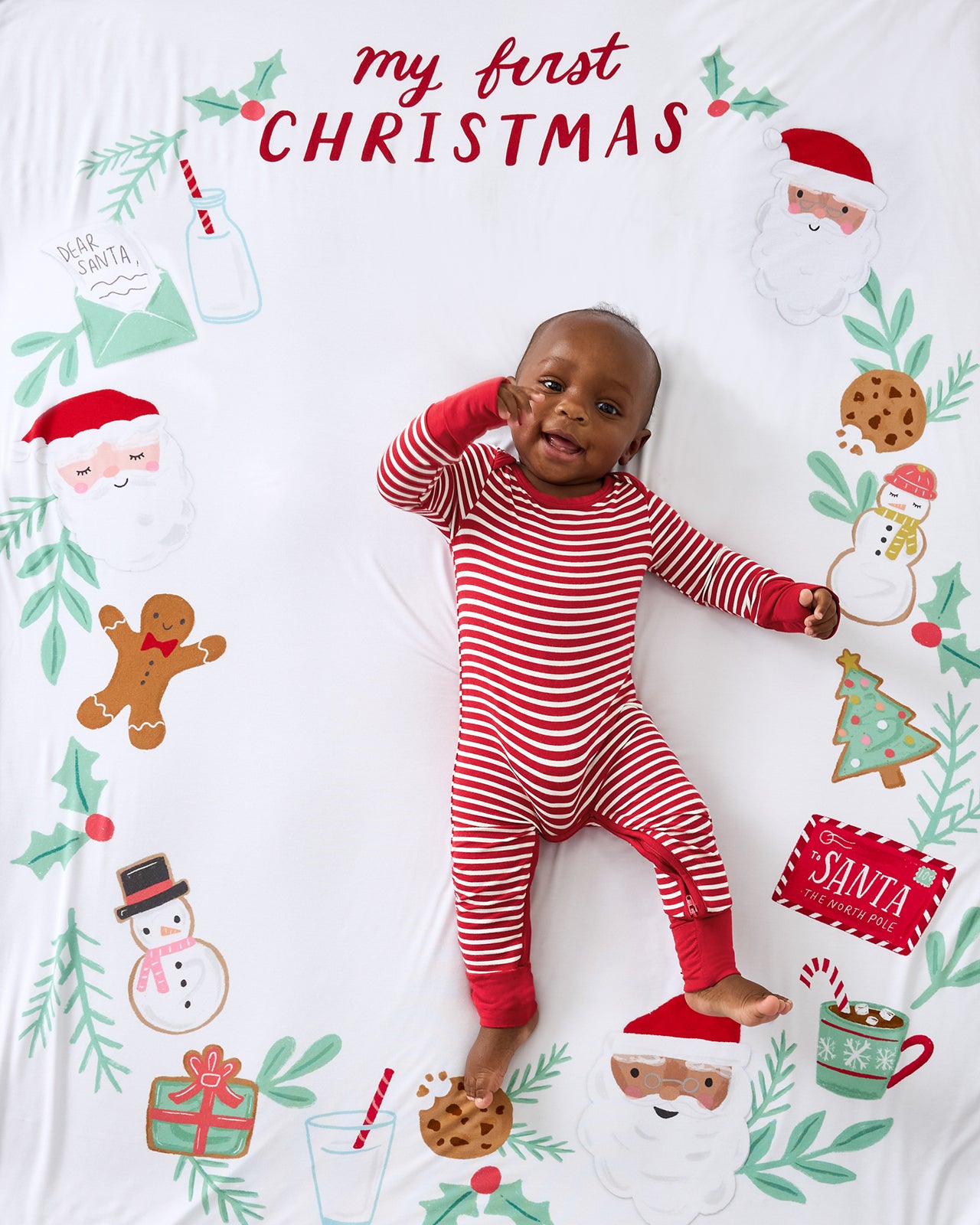 Alternate baby laying on the My First Christmas Milestone Plush Blanket