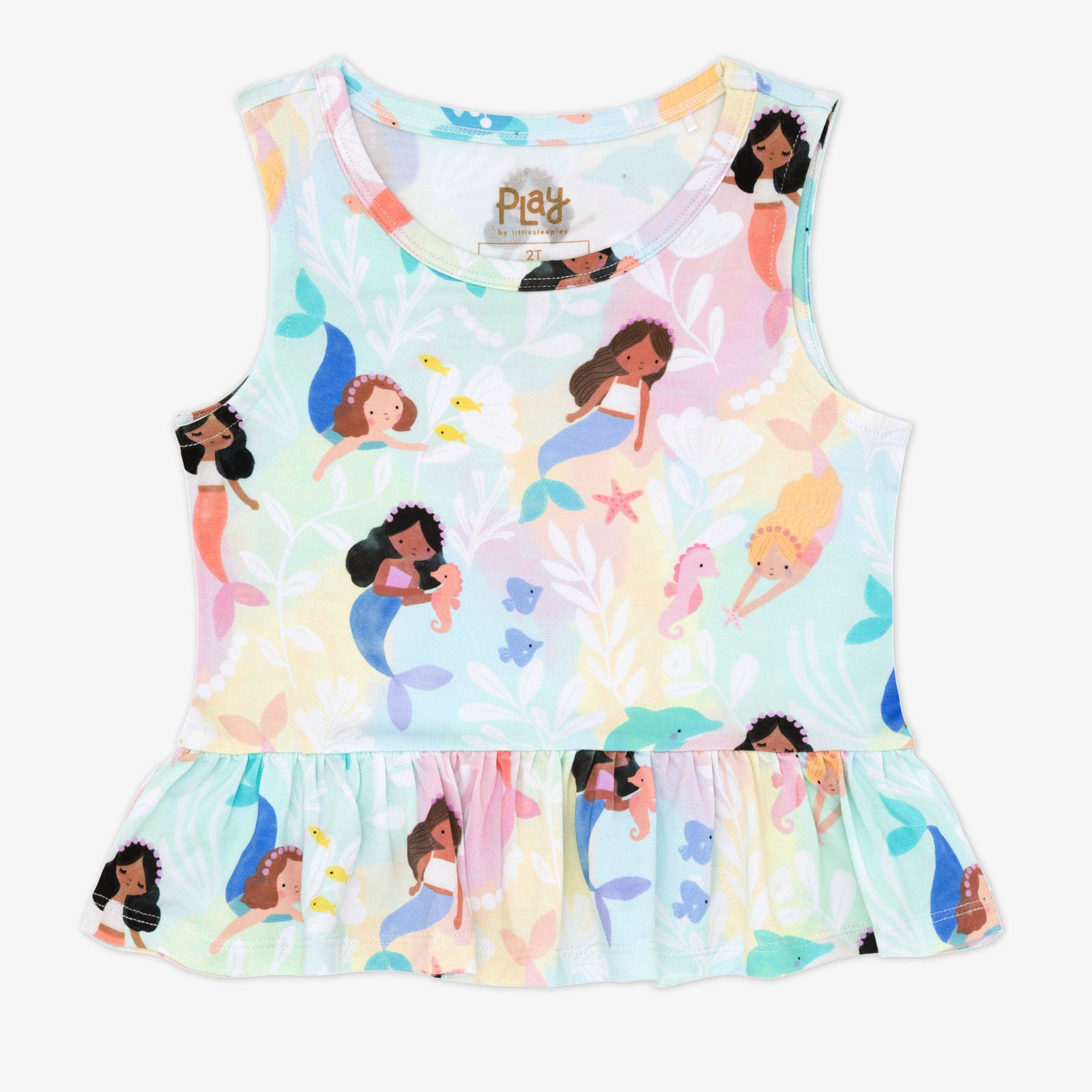 Flat lay of the Mystic Mermaids Peplum Tank